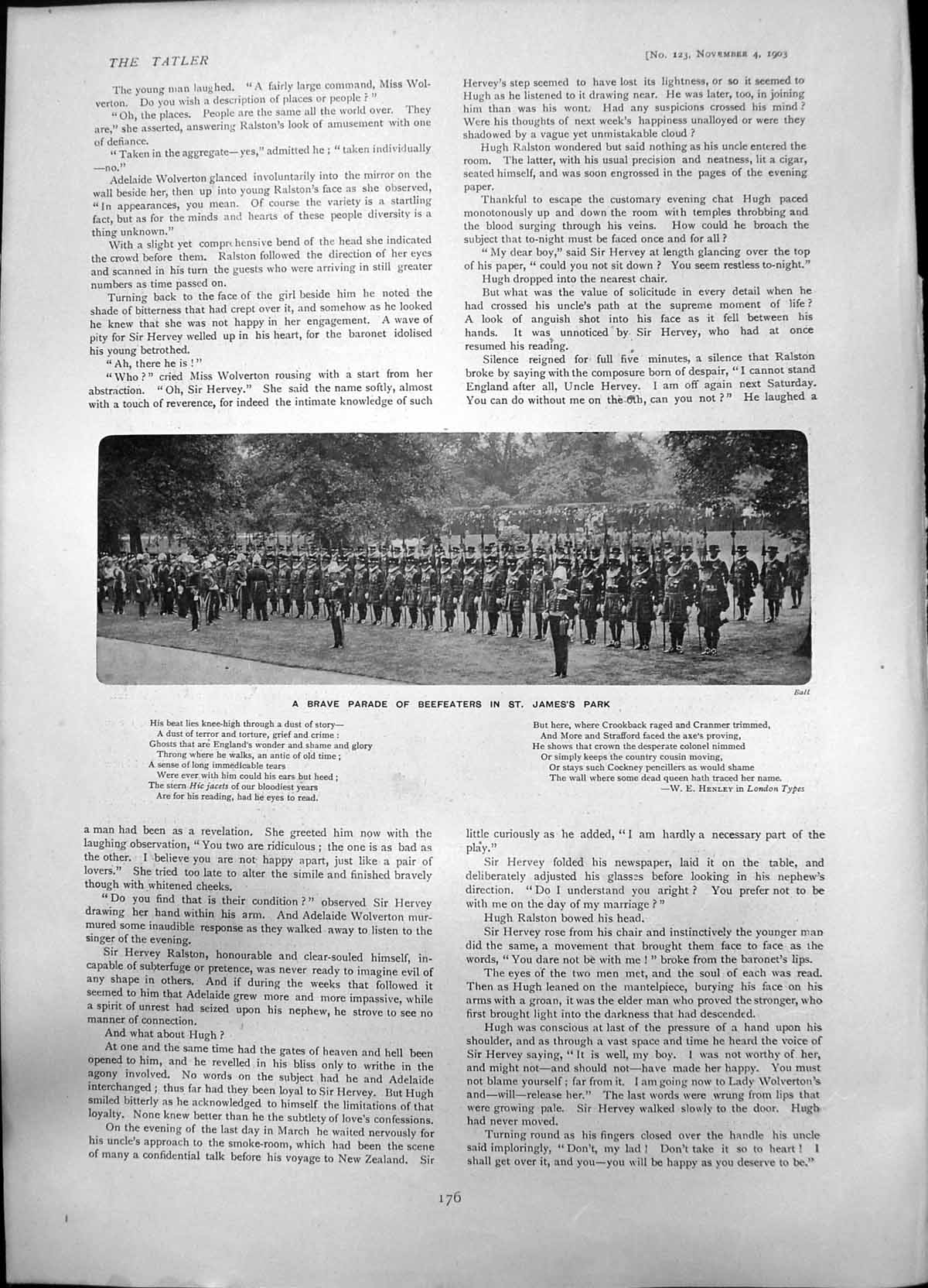 Original Old Antique Print Brave Parade Beefeaters St Jamess Park 1903 20th