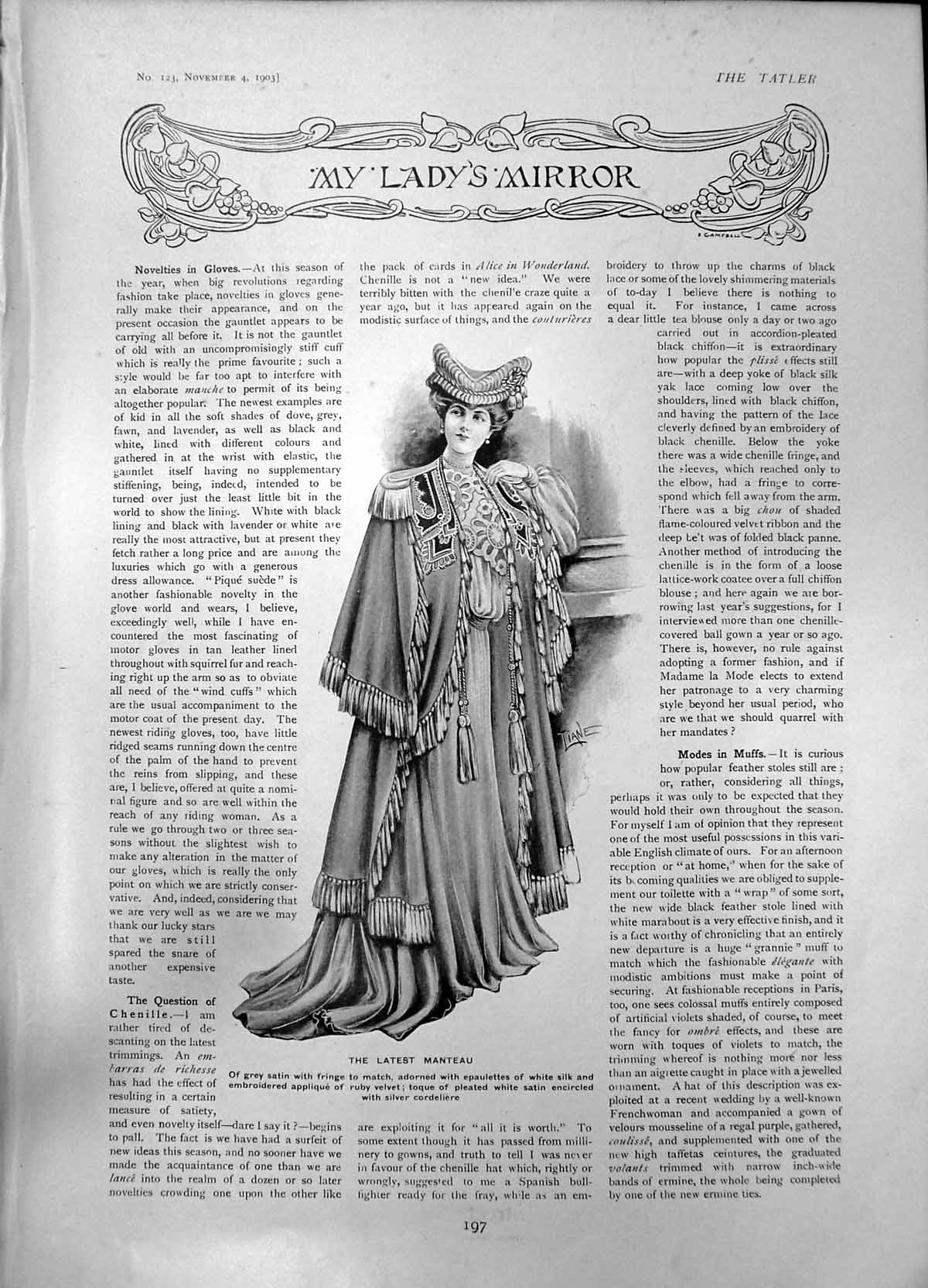 Antique Print Latest Manteau Grey Satin Visiting Toilette Cloth Beaver 1903