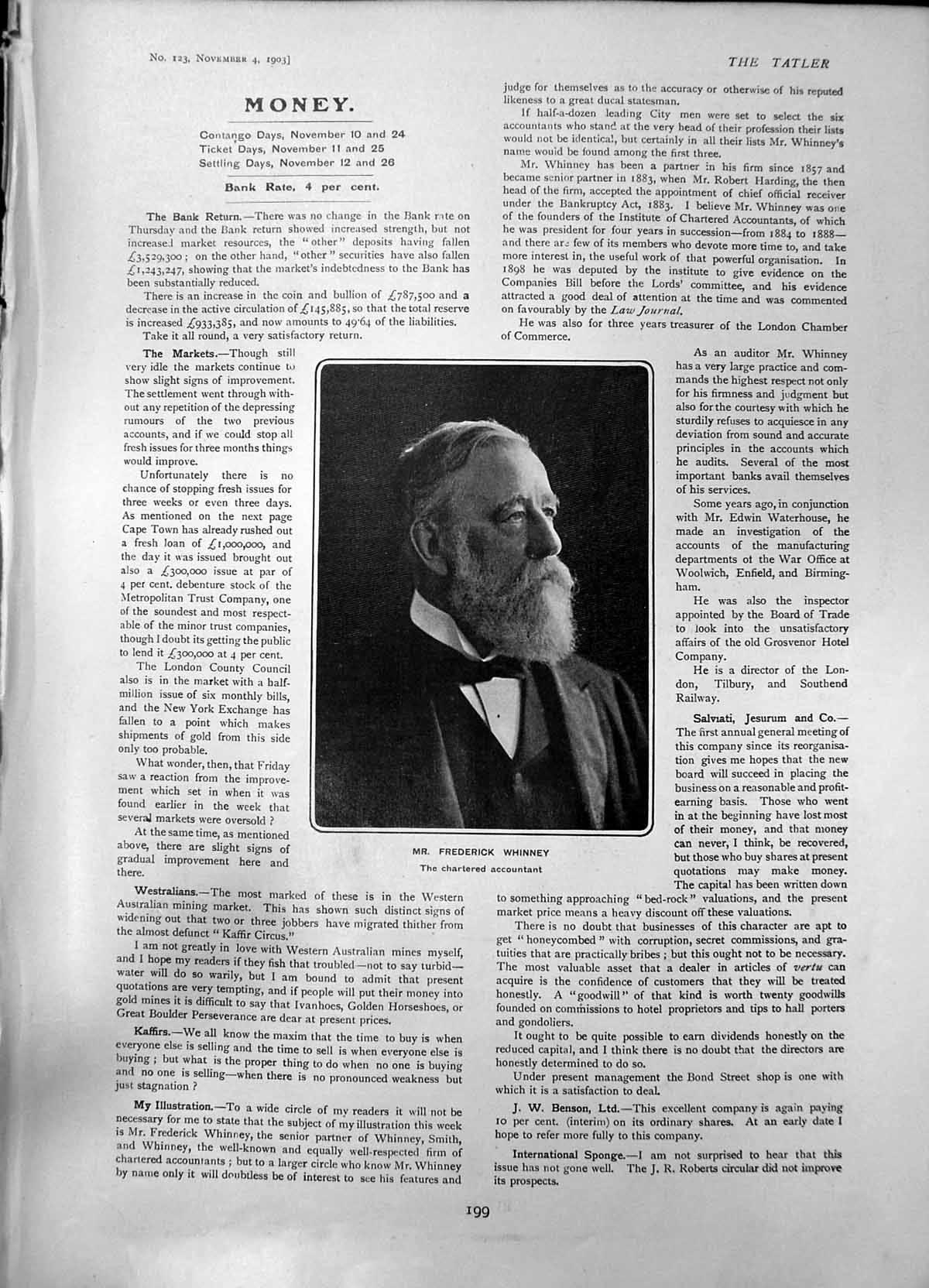 Original Old Antique Print Frederick Whinney Chartered Accountant 1903 20th