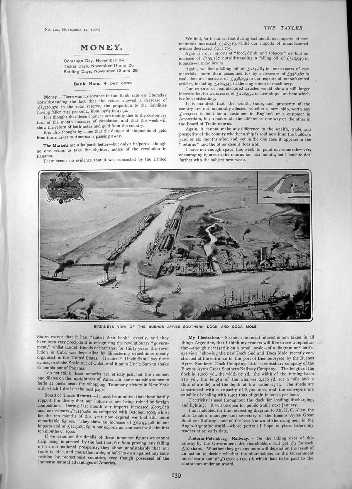Antique Old Print Birds Eye View Buenos Ayres Southern Dock Boca Mole 1903 20th
