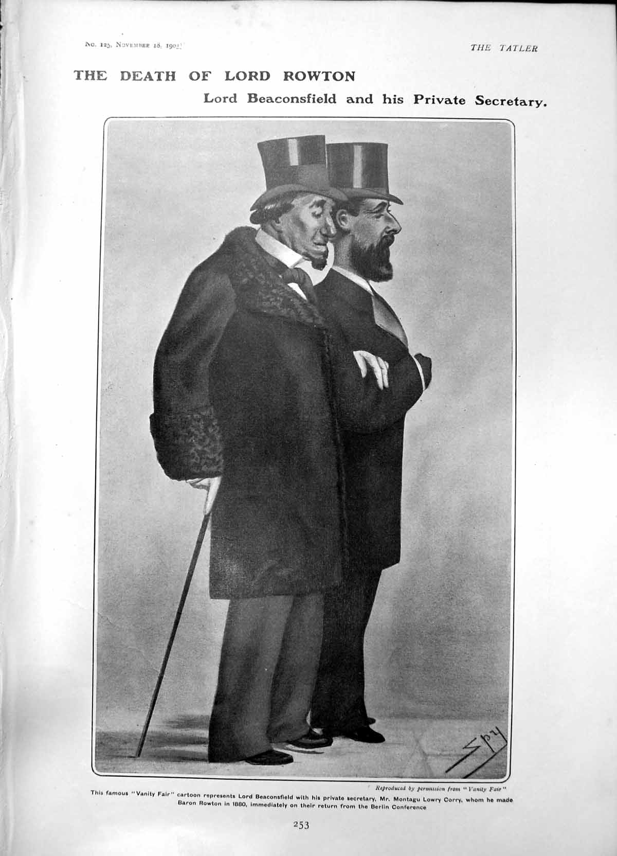Antique Old Print Death Lord Rowton Lord Beaconsfield Magic Brassie Play 1903