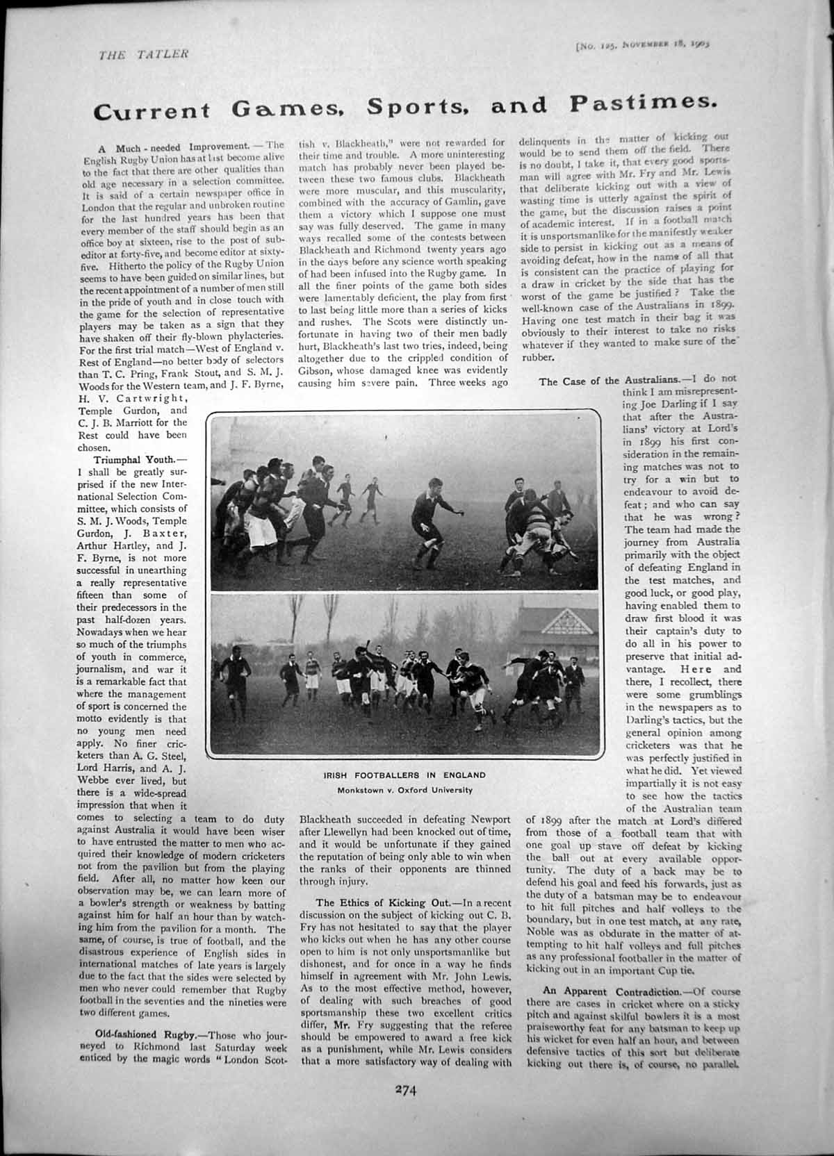 Antique Print Monkstown V Oxford Football Earl Londesborough Partridge 1903