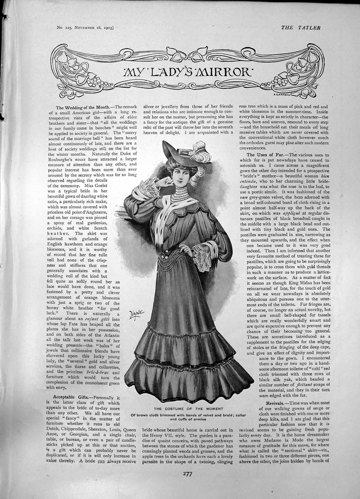 Antique Old Print Costime Moment Brown Cloth Ermine Cuffs Theatre Blouse 1903