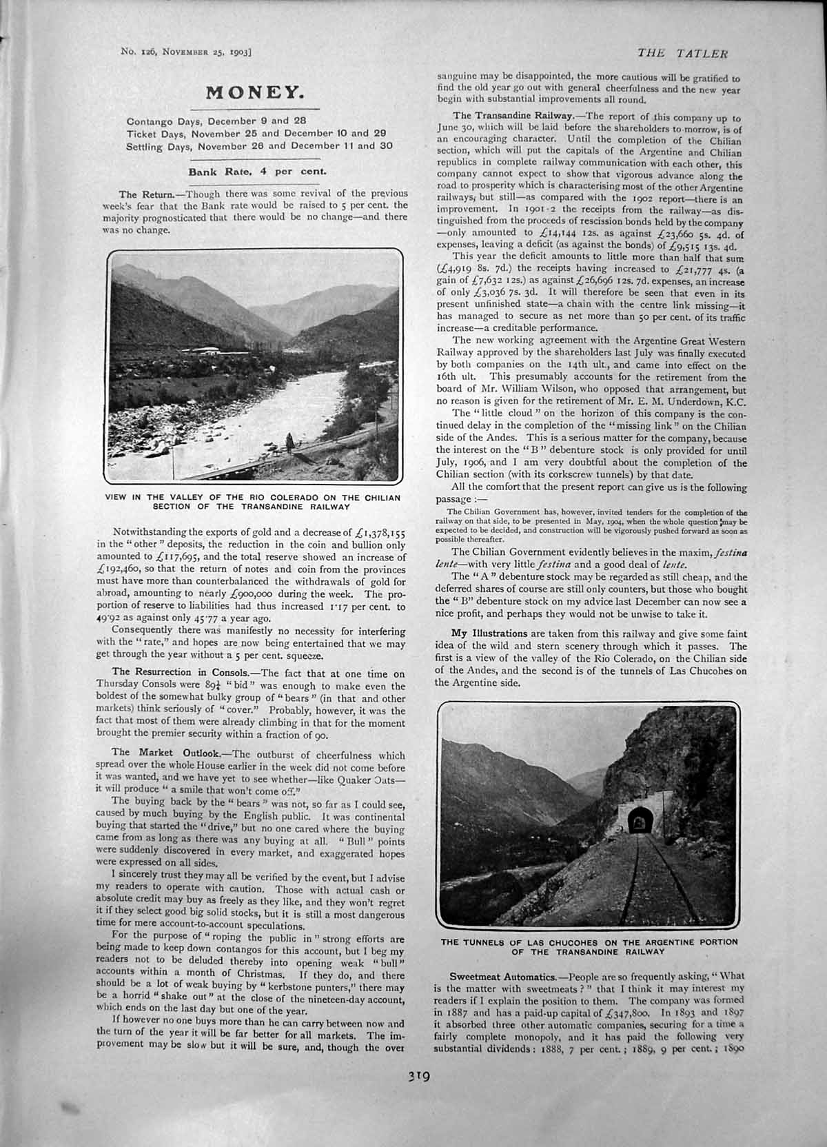 Antique Print Transandine Railway Chile Argentina Valley Rio Colerado 1903 20th