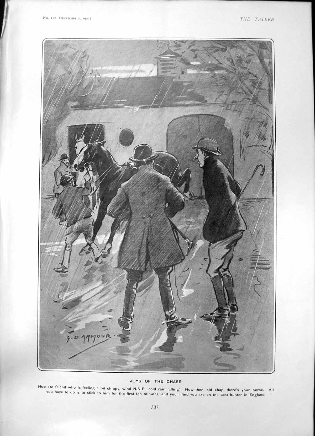 Antique Print Joys Chase G Armour CRainy Day Rider Test Horse Ten Minutes
