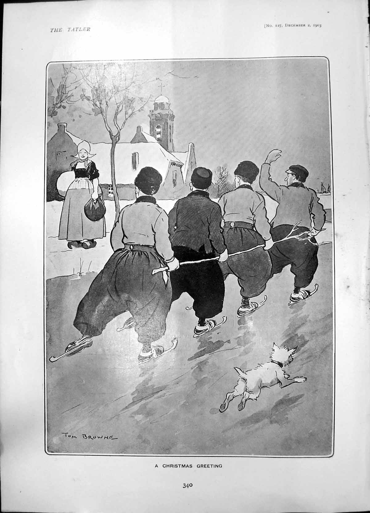 Antique Print Christmas Greeting T Browne Moving Toys Peter Robinsons 1903 20th
