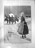Old Print Christmas Revels Broken Pitcher Tom Browne Dutch Woman Boys1903 20th