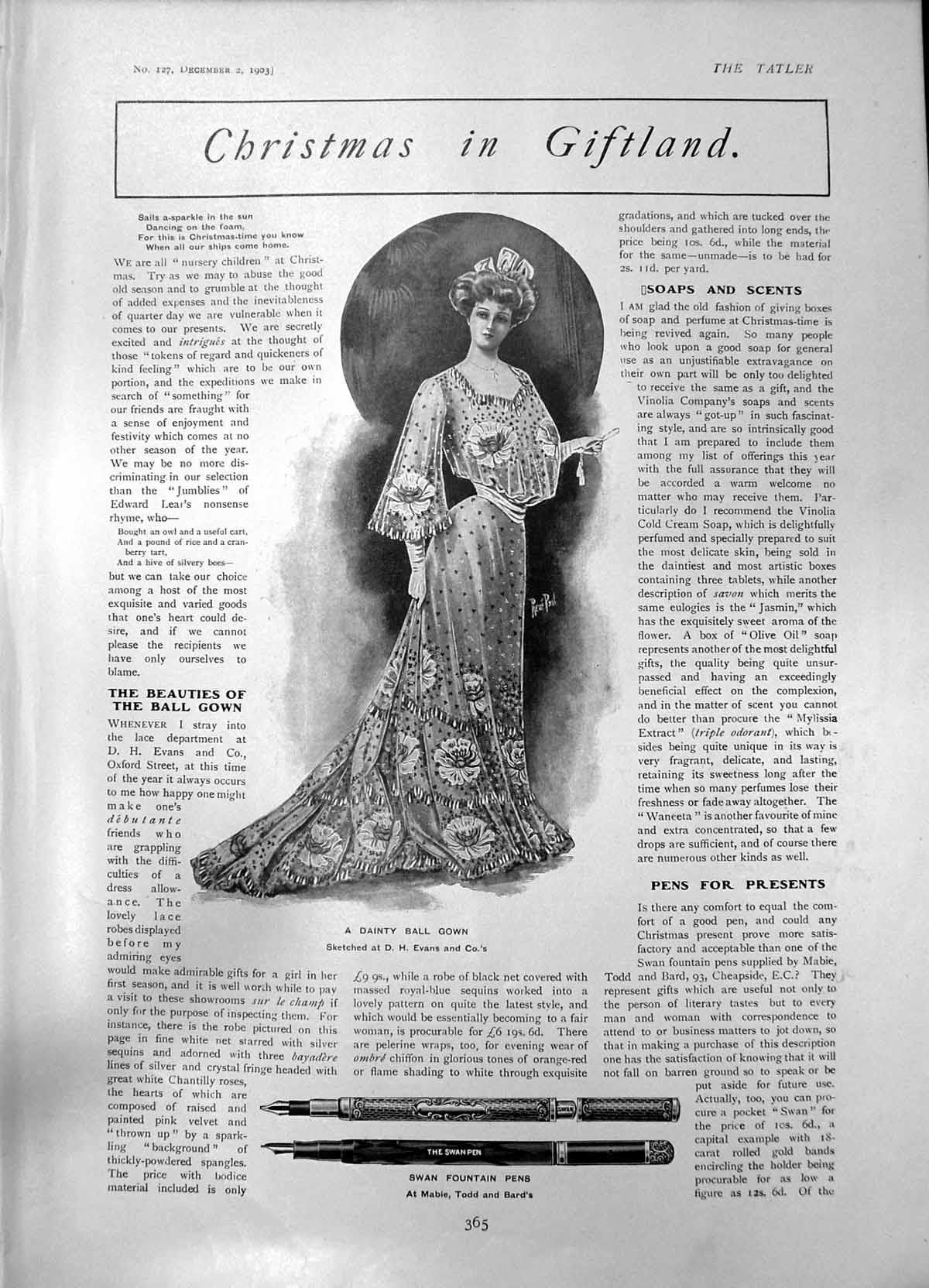 Old Ball Gown Swan Fountain Pens Brooches Vickerys Bracelet Clock1903 20th