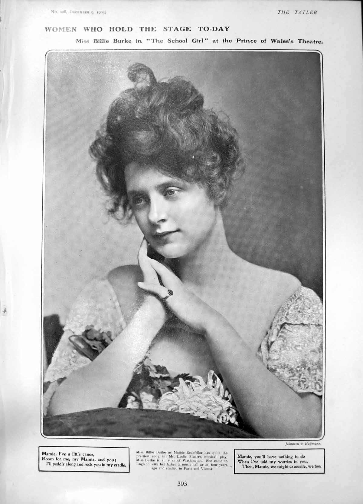 Antique Print Miss Billie Burke School Girl Marie Linden Shades Night 1903 20th