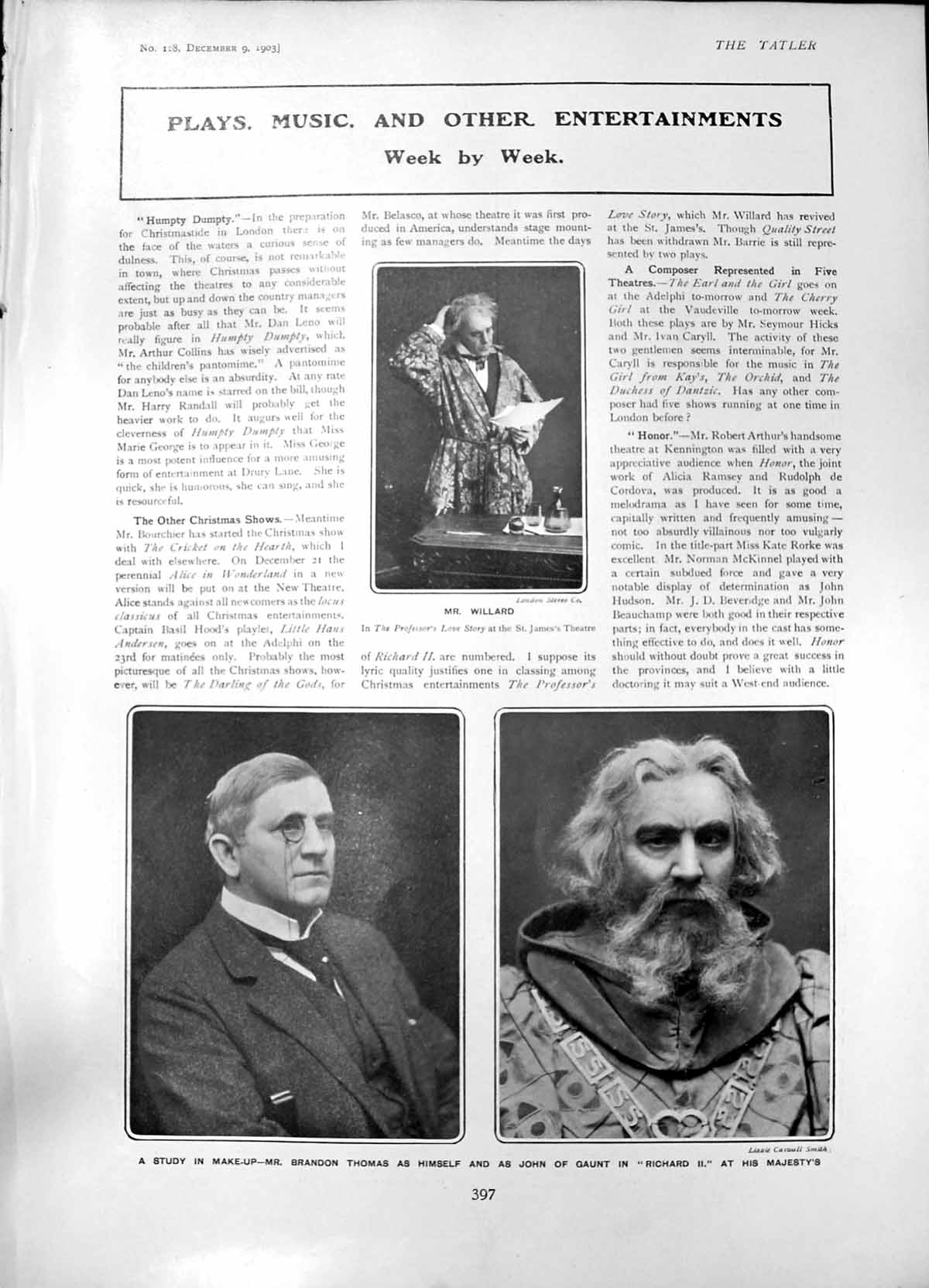 Old Print Mr Willard Brandon Thomas Richard 11 Duchess Dantzic Lyric 1903