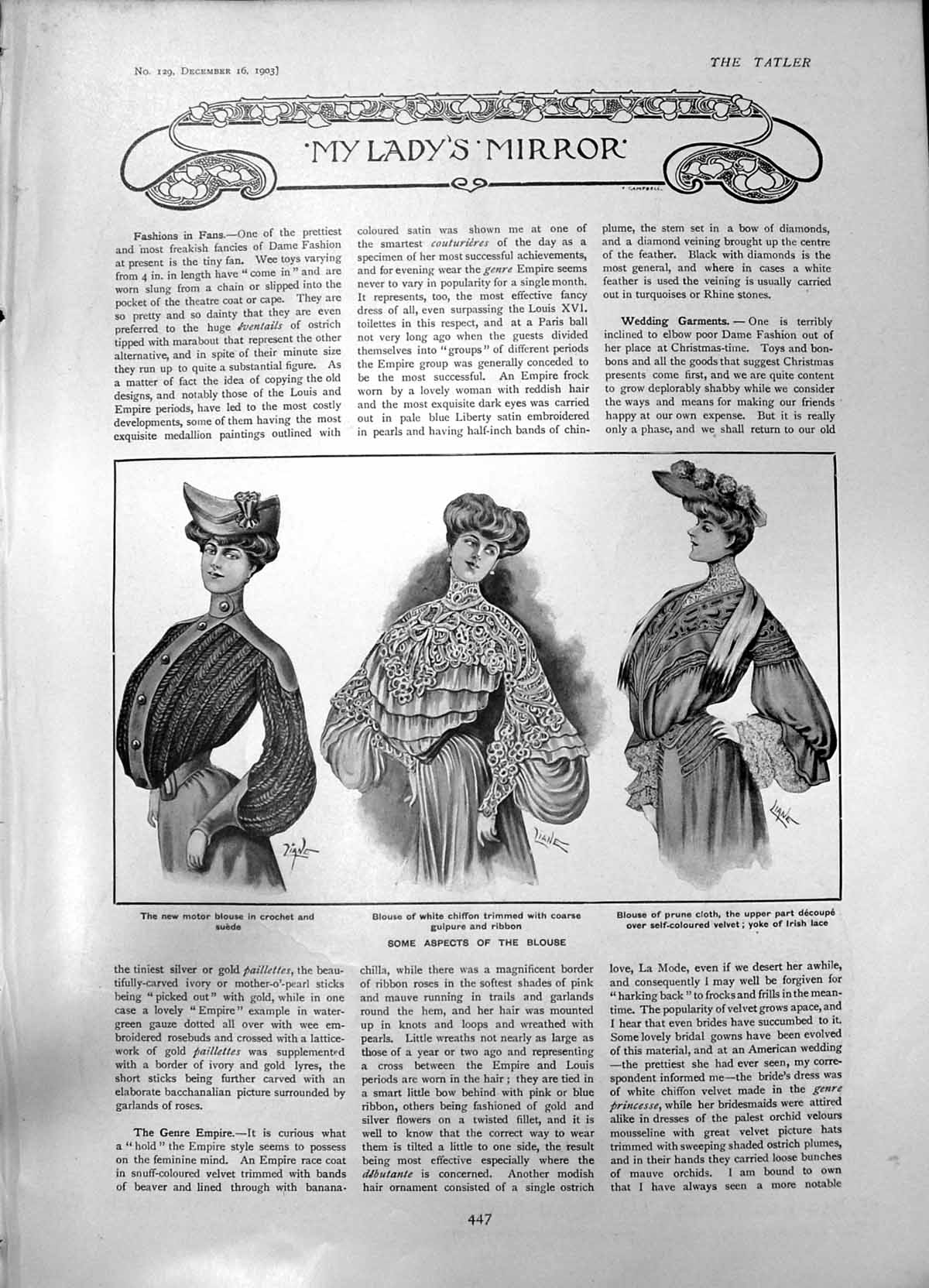 Antique Print Blouses Motor Blouse Head-Gear Scotts Parisian Opera Cap 1903