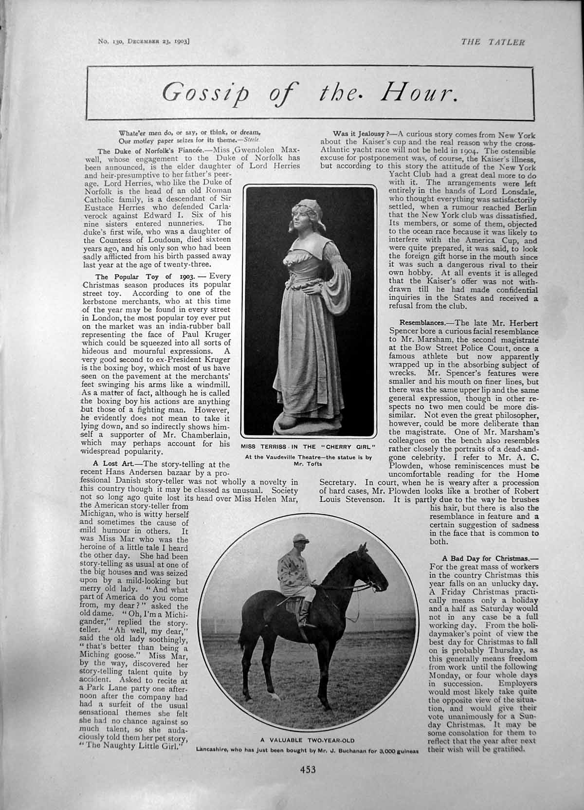 Old Miss Terriss Lancashire Horse J Buchanan Menu Card Op Club Dinner