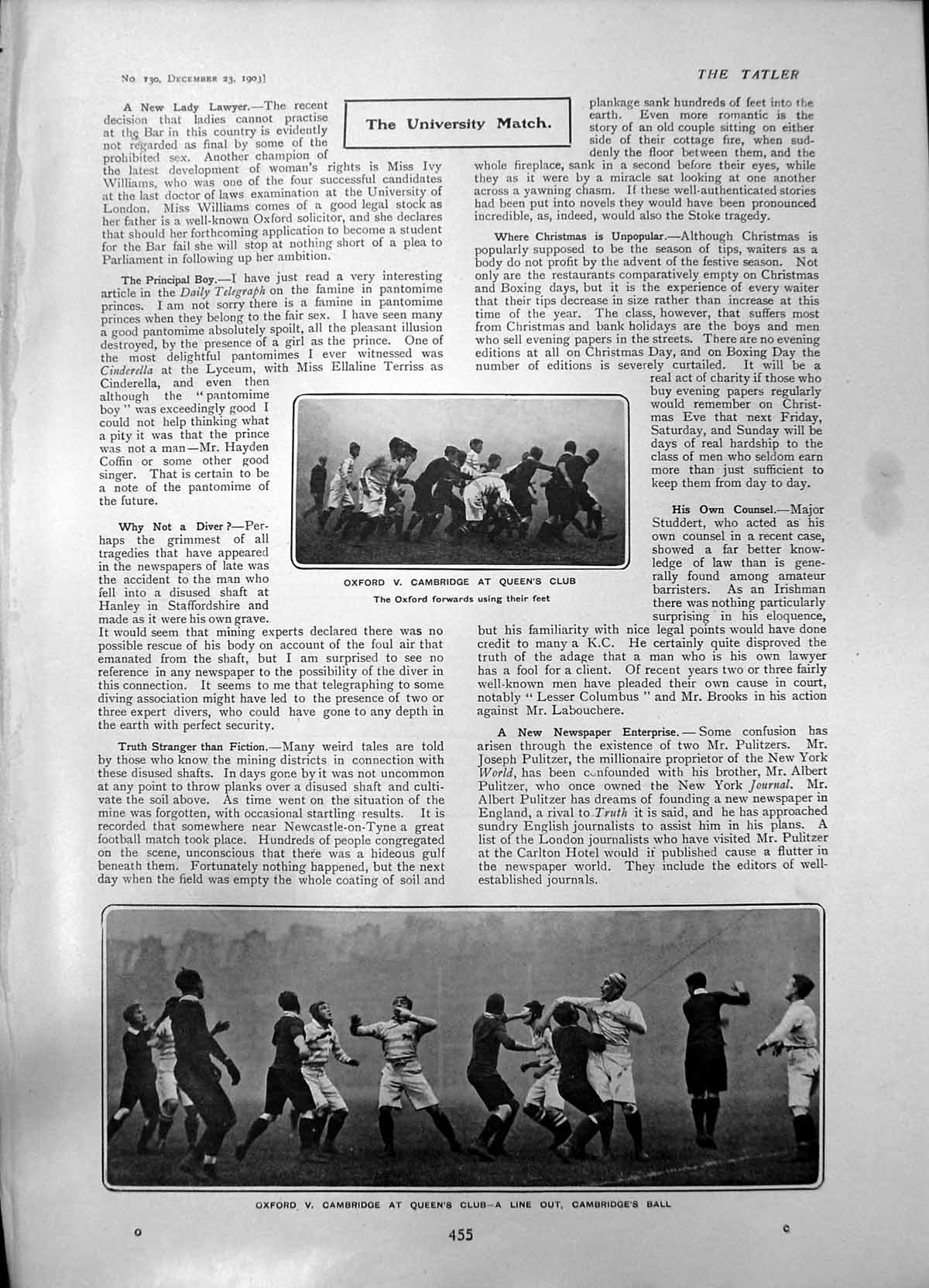 Old Antique Print Oxford V Cambridge Queens Club Line Out Using Feet 1903 20th