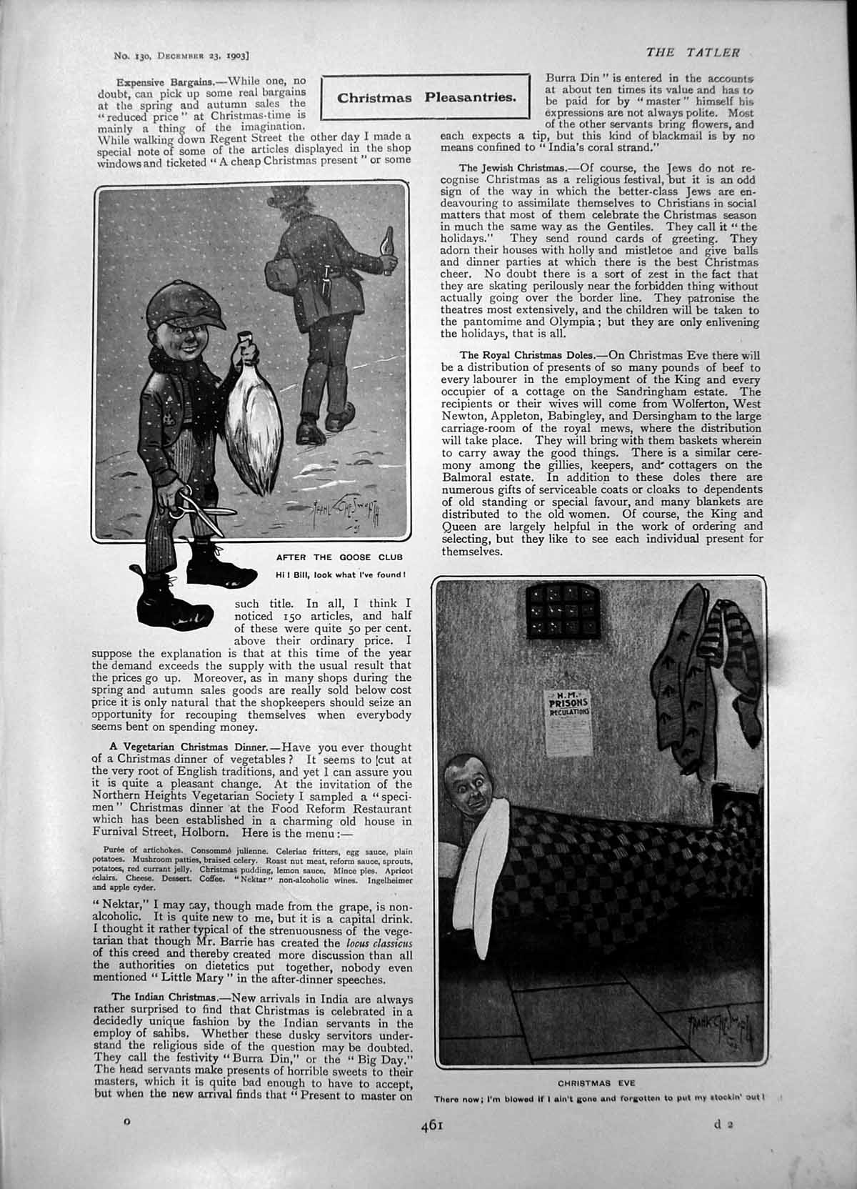 Antique Print Humour After Goose Club Prisoner Christmas John Low Golf 1903