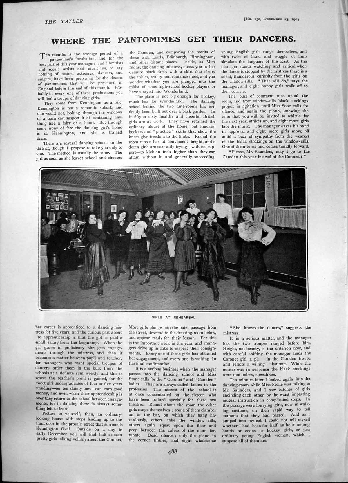 Original Old Antique Print Pantomine Dancers Girls At Rehearsals 1903 20th