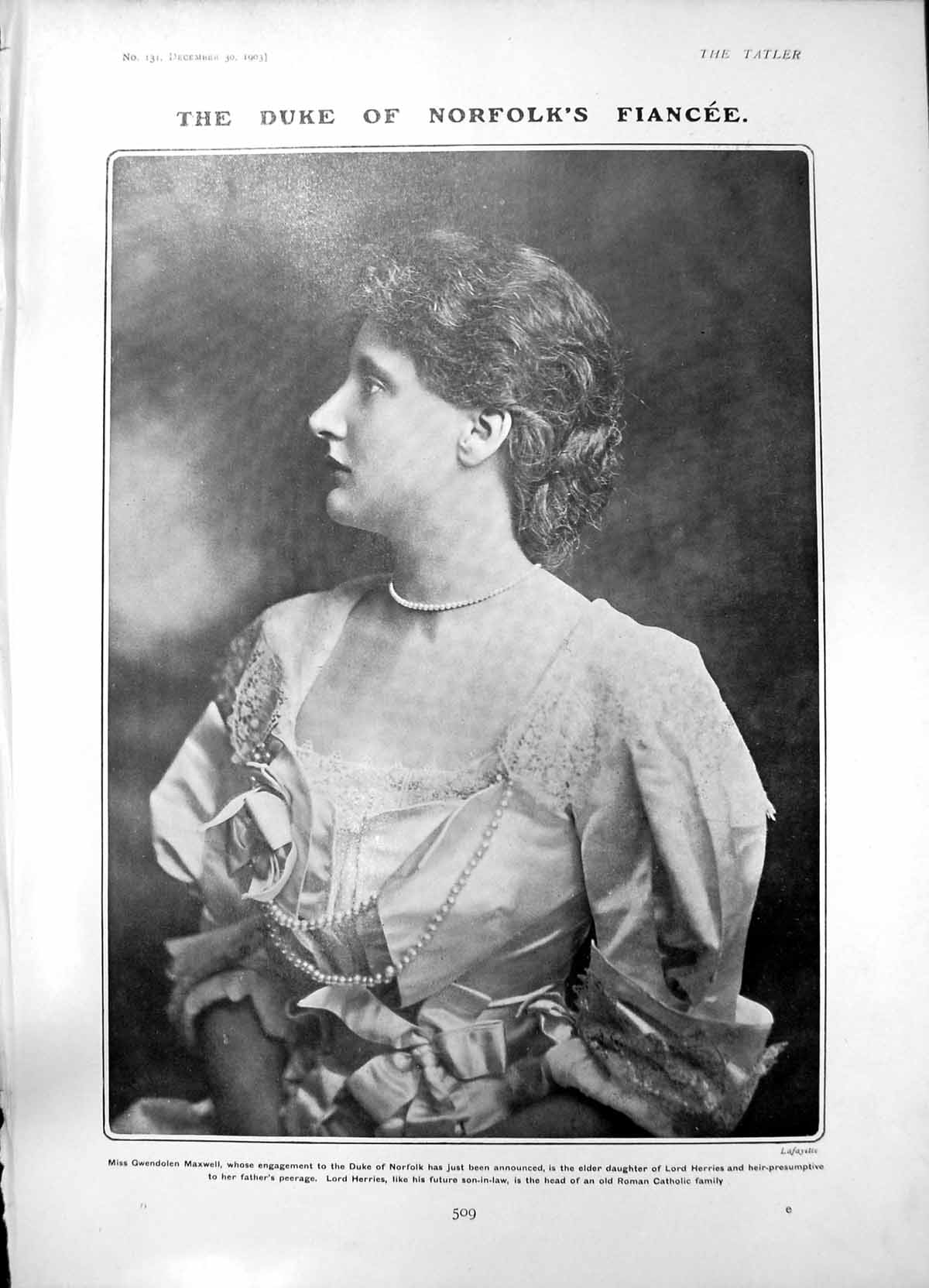 Antique Old Print Gwendolene Maxwell Duke Norfolk Cats Hotel Hammersmith1903