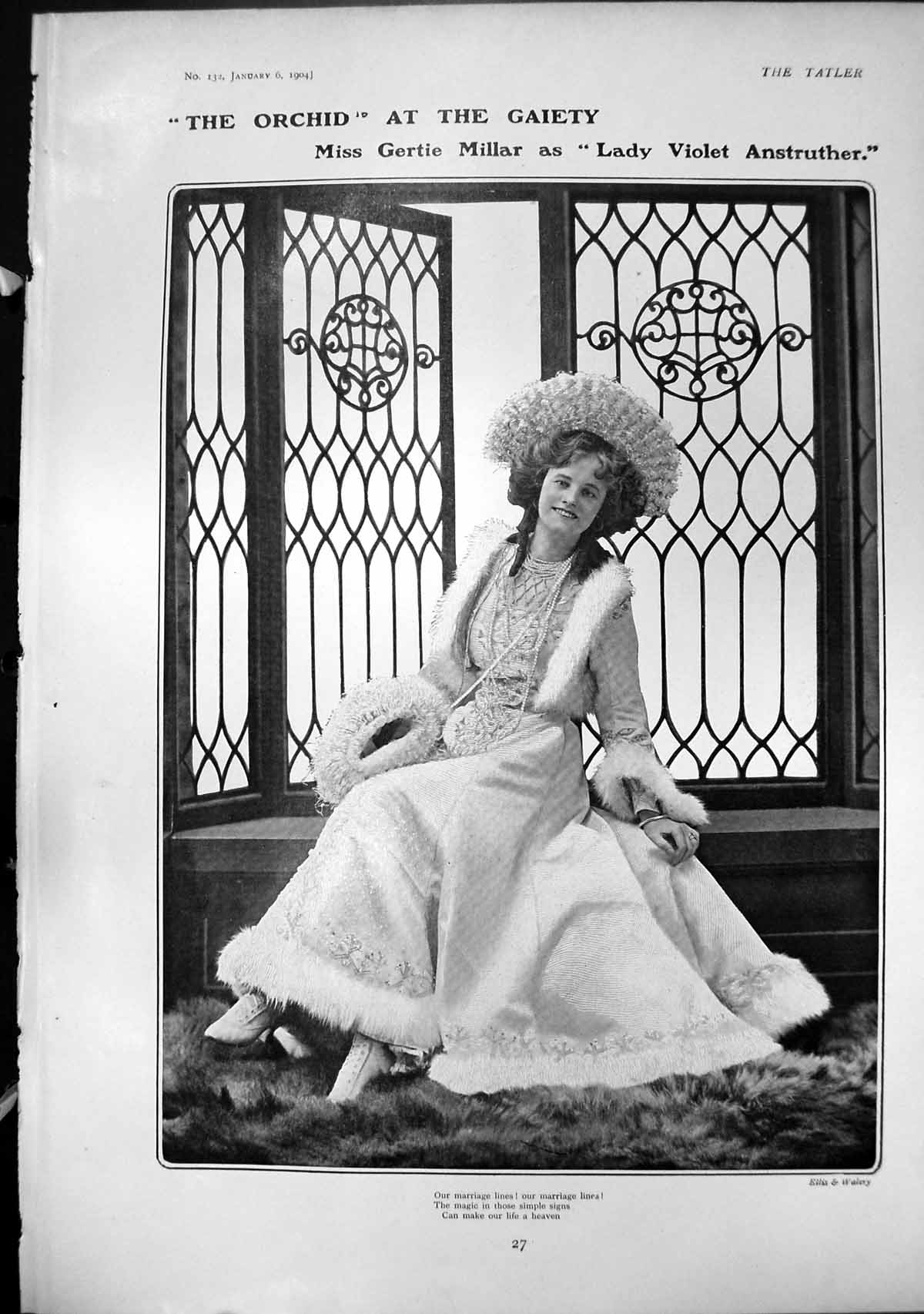 Old Antique Print Miss Gertie Millar Lady Violet Anstruther Gaiety 1904 20th