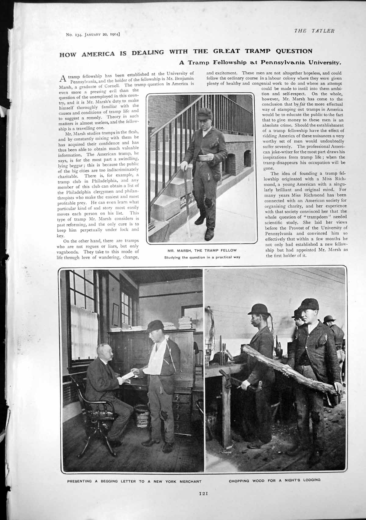 Old Print Mr Marsh Tramp Begging Letter New York Merchant Chop Wood 1904 20th