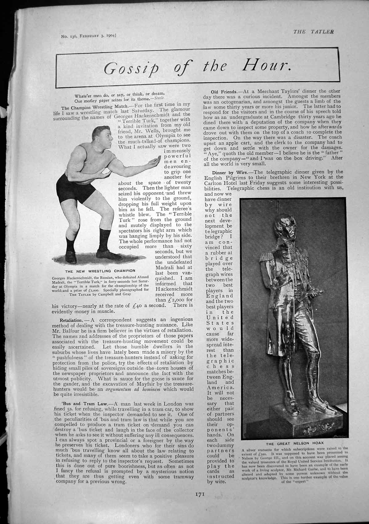 Antique Print G Hackenschmidt Wrestling Champion King Open Parliament 1904 20th