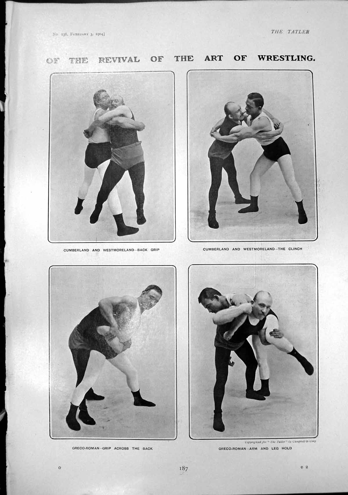 Old Print Art Wrestling Greco Roman Grip Young Queen Holland Consort 1904 20th