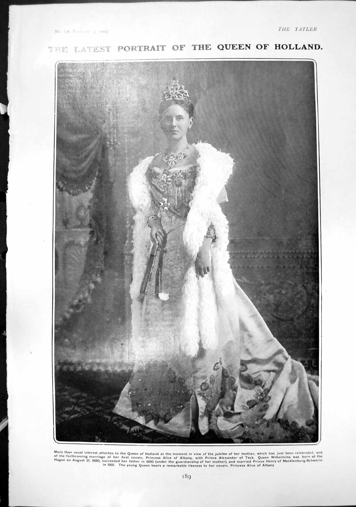 Antique Print Queen Holland Lady Stair Daughters Daughter Rand Magnate 1904