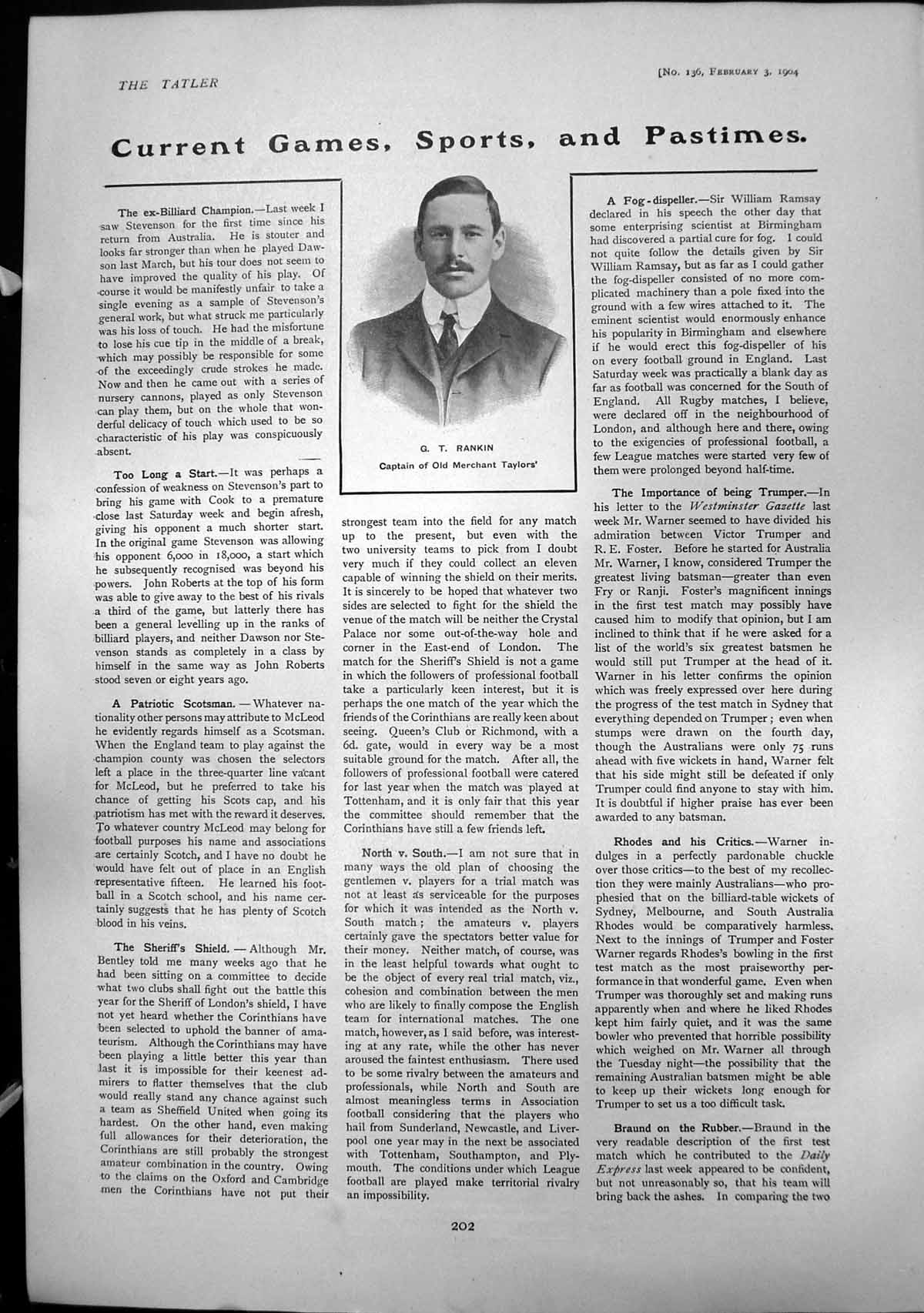 Original Old Antique Print G T Rankin Captain Merchant Taylors 1904 20th