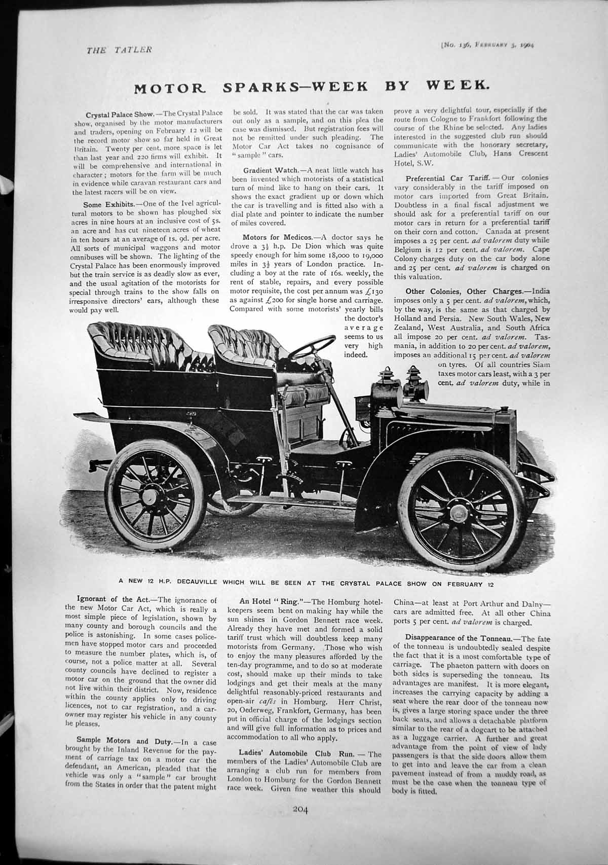 Old Print New 12 Hp Decauville Car Members Committee Football Assoc 1904