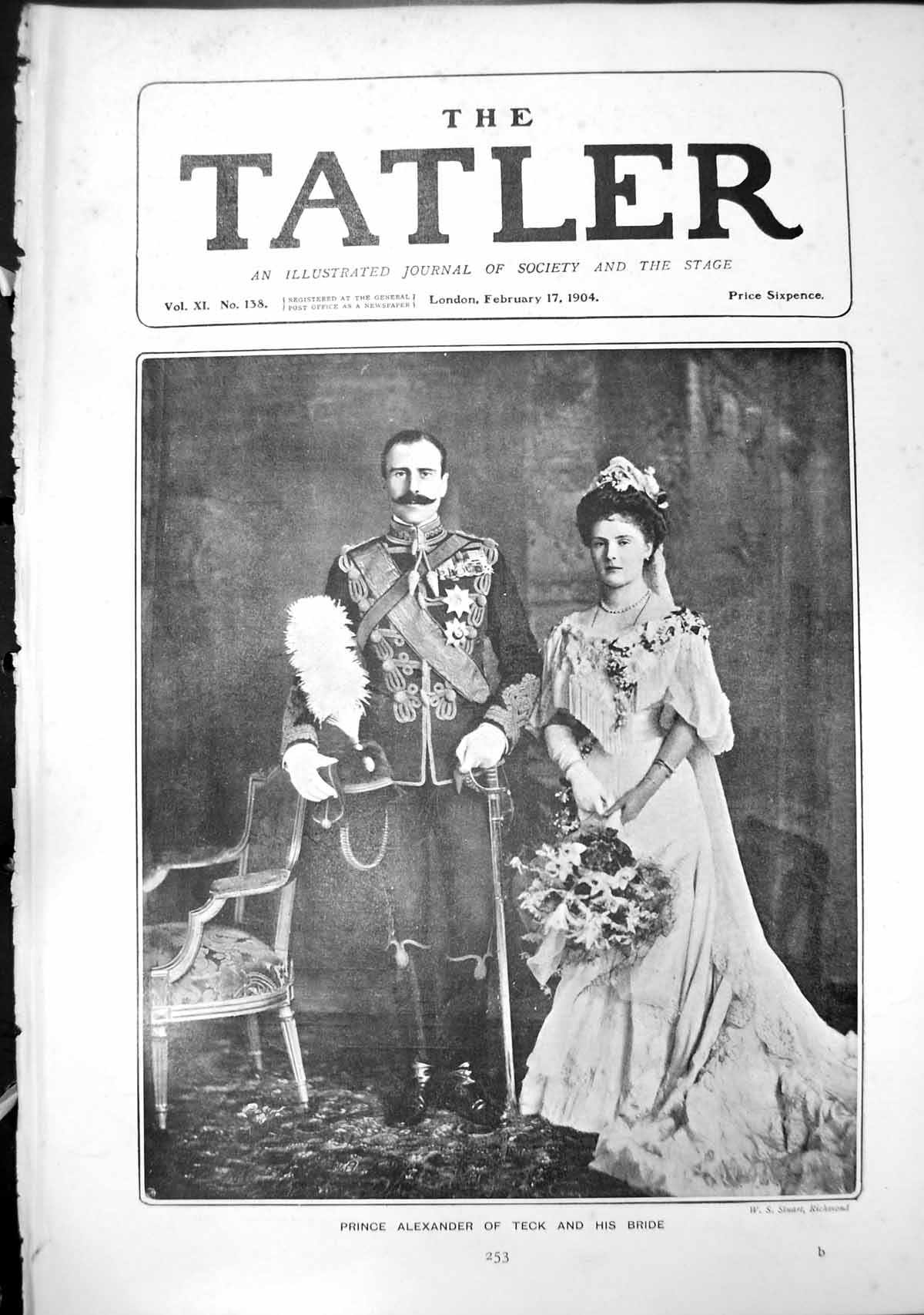Original Old Antique Print Prince Alexander Teck And His Bride 1904 20th