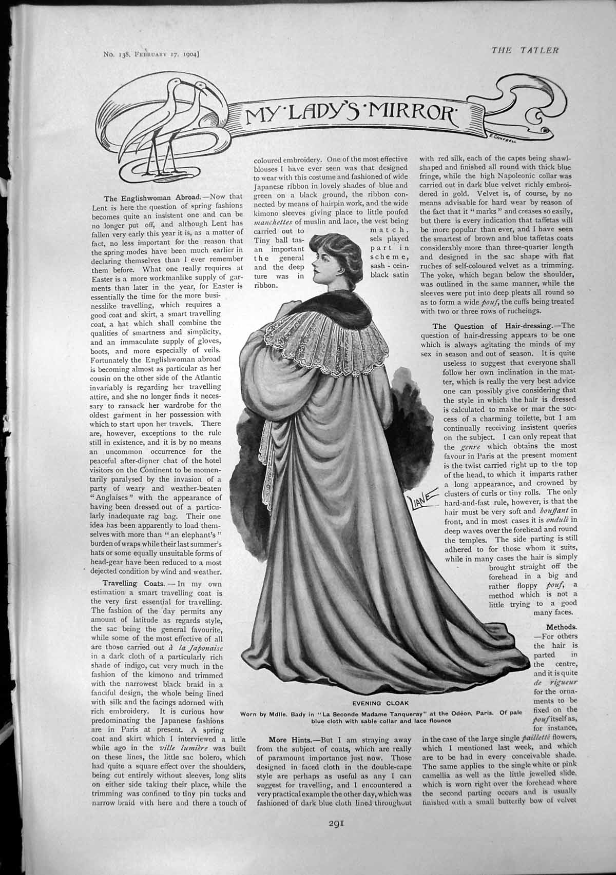 Antique Print Ladys Mirror Evening Cloak Spring Coat Afternoon Blouse 1904 20th