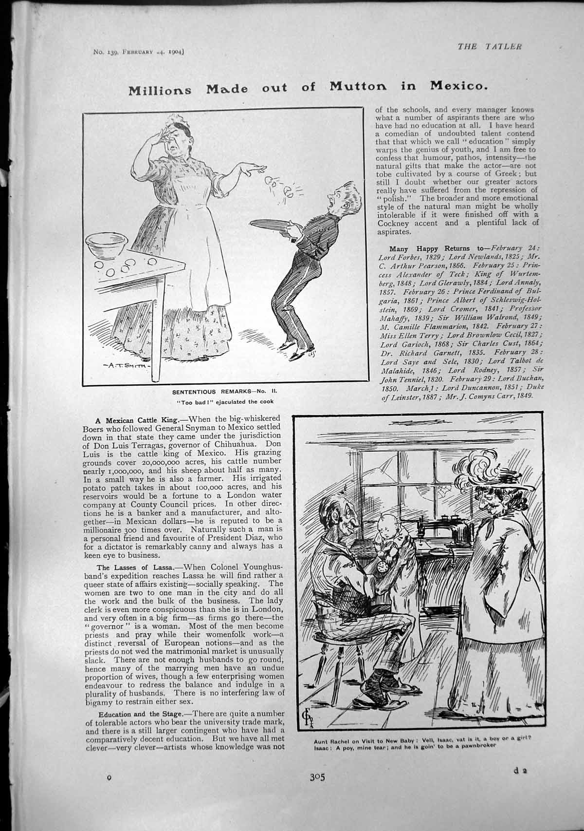 Antique Print Sententious Remarks Cook Aunt Rachel Baby Max Pemberton 1904 20th