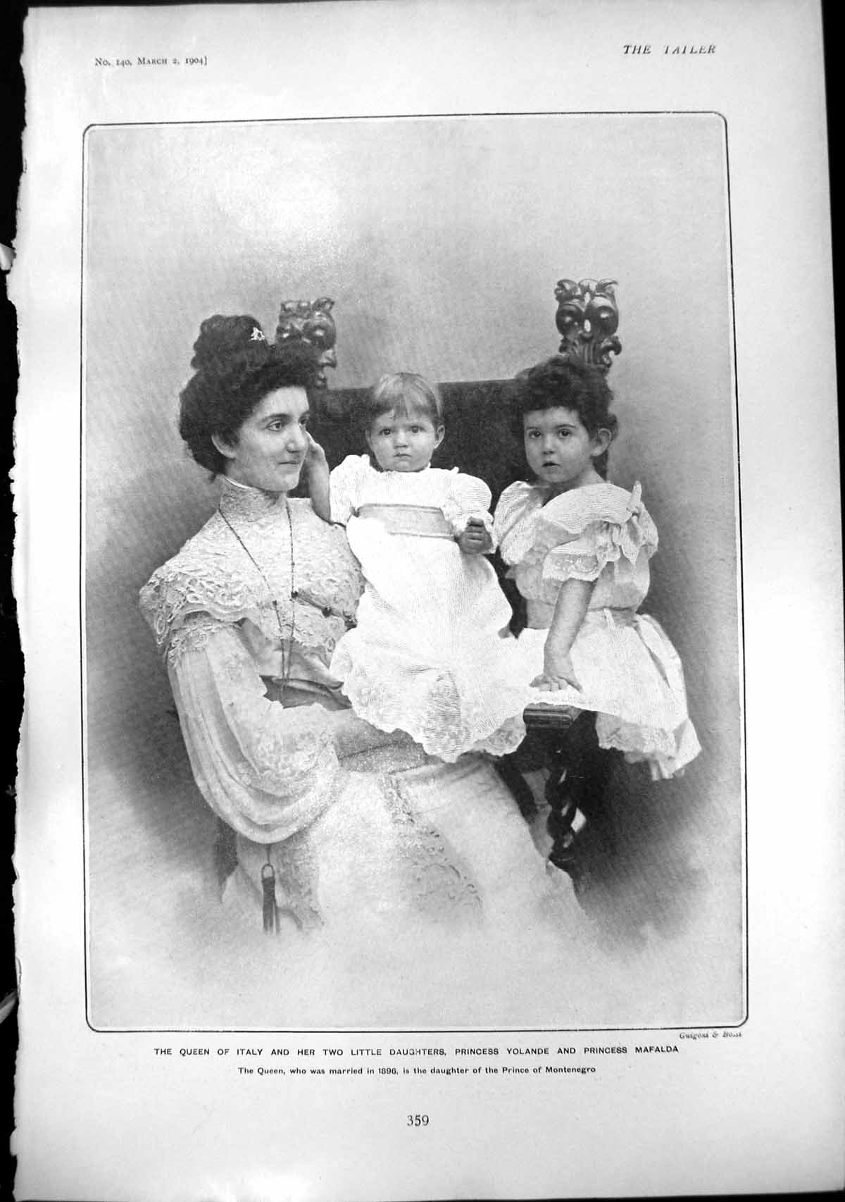 Old Print Queen Italy Daughters Robin Son Lady Mary Doyne Mrs Rendle 1904 20th