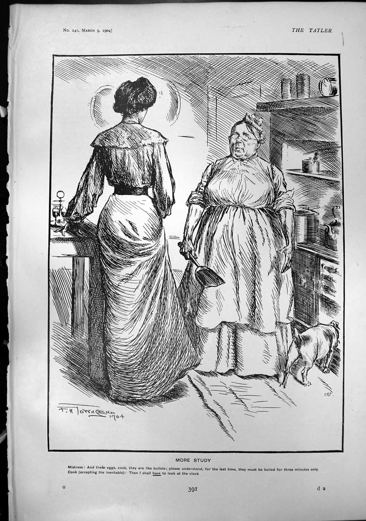 Original Old Antique Print More Study Mistress Cook Boiling Eggs 1904 20th