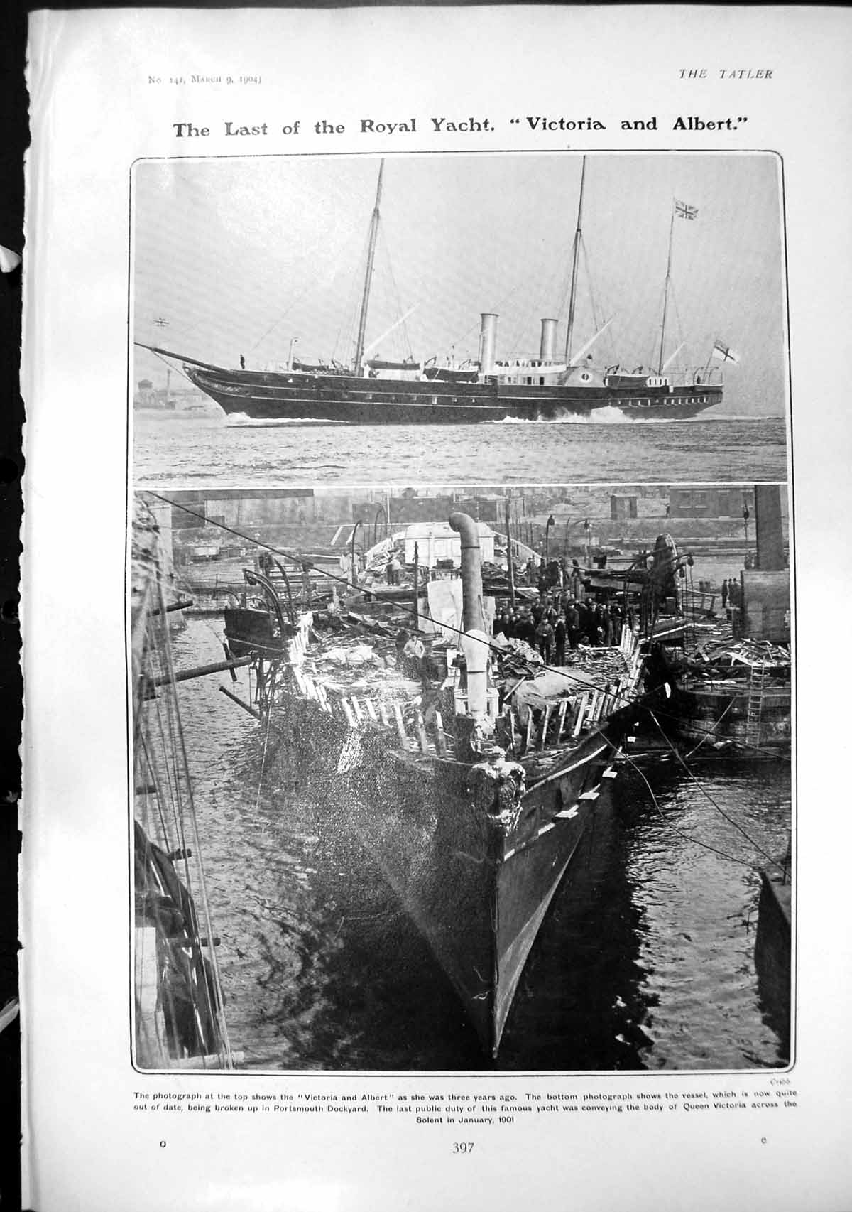 Antique Print Last Royal Yacht Victoria Albert Dutch Maiden E Bottaro 1904 20th