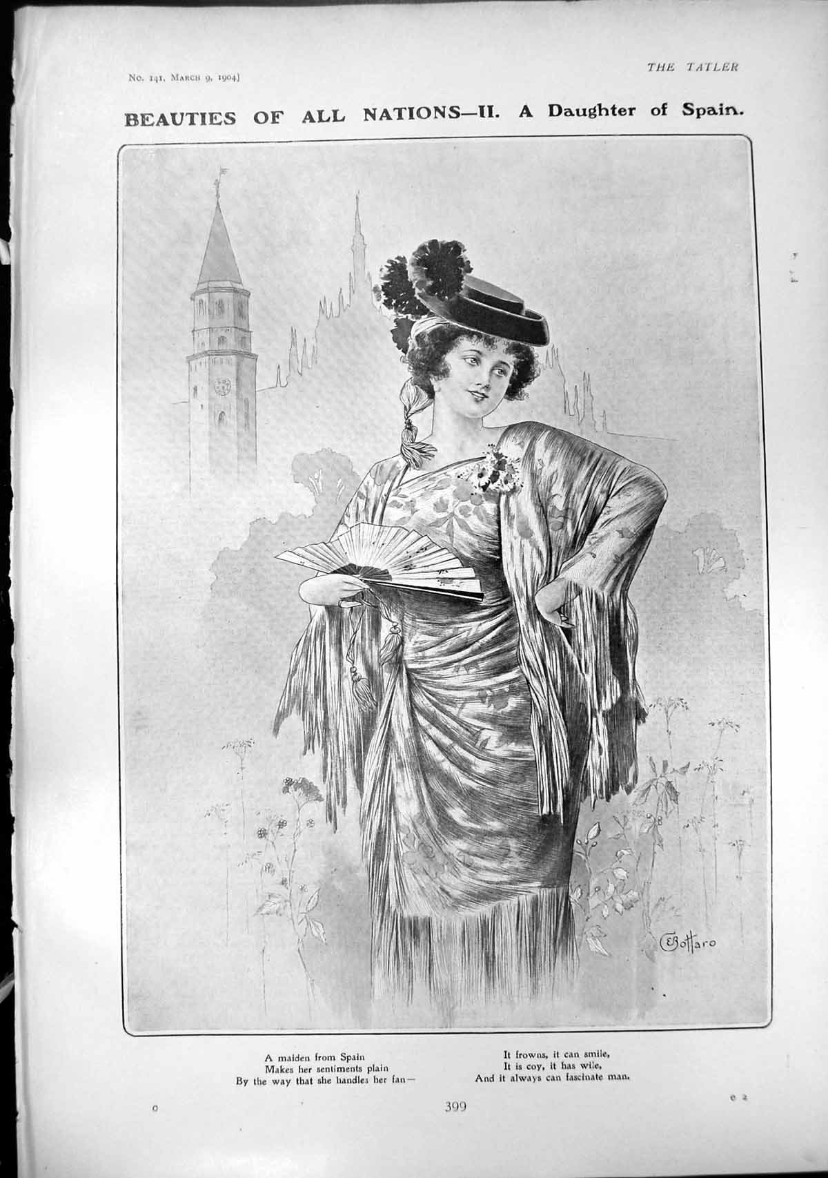 Old Print Beauties Daughter Spain E Bottaro Lady Beatrice Pole Carew 1904 20th