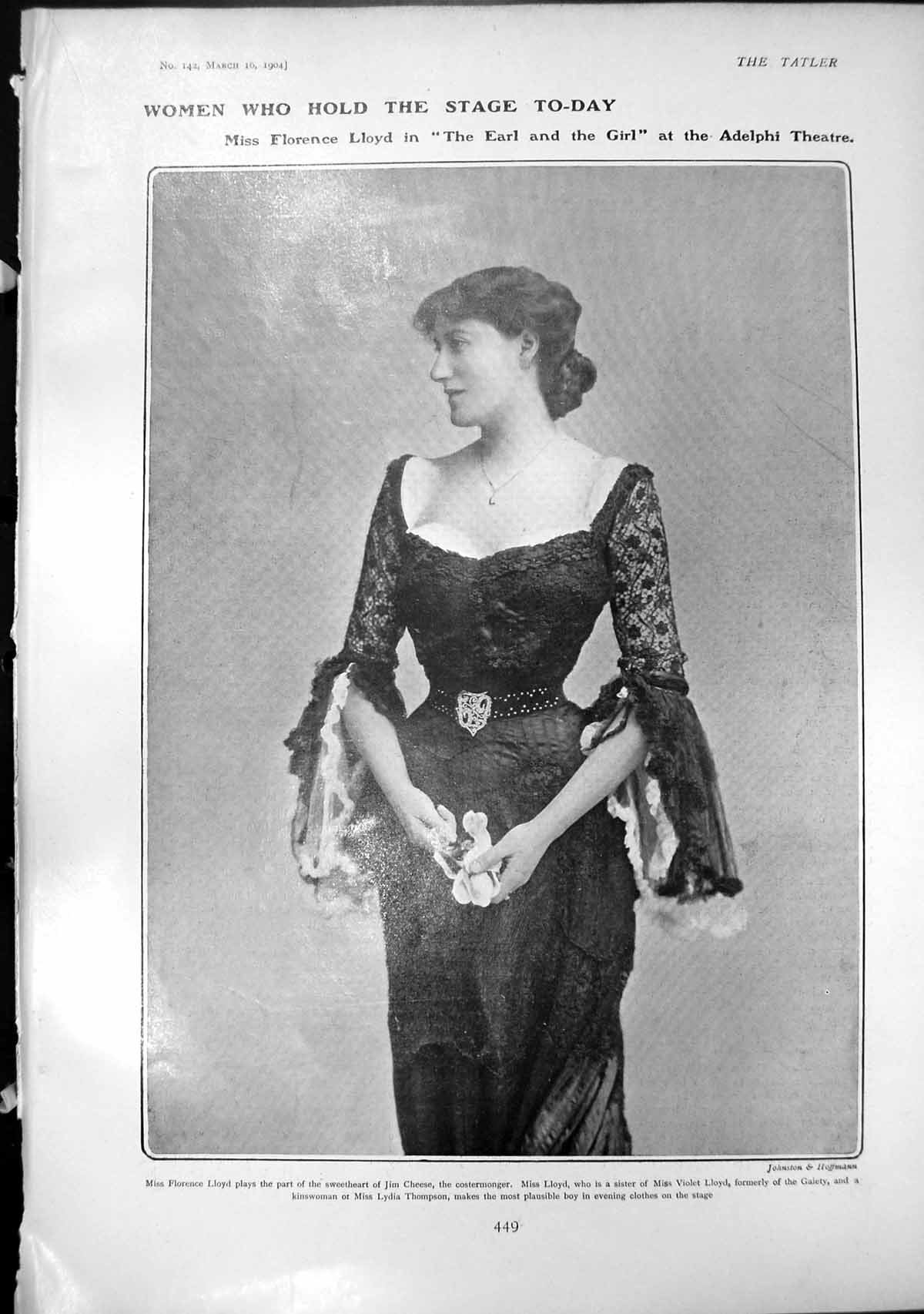 Antique Print Florence Lloyd Earl Girl Adelphi Theatre Gaiety Call Boy 1904