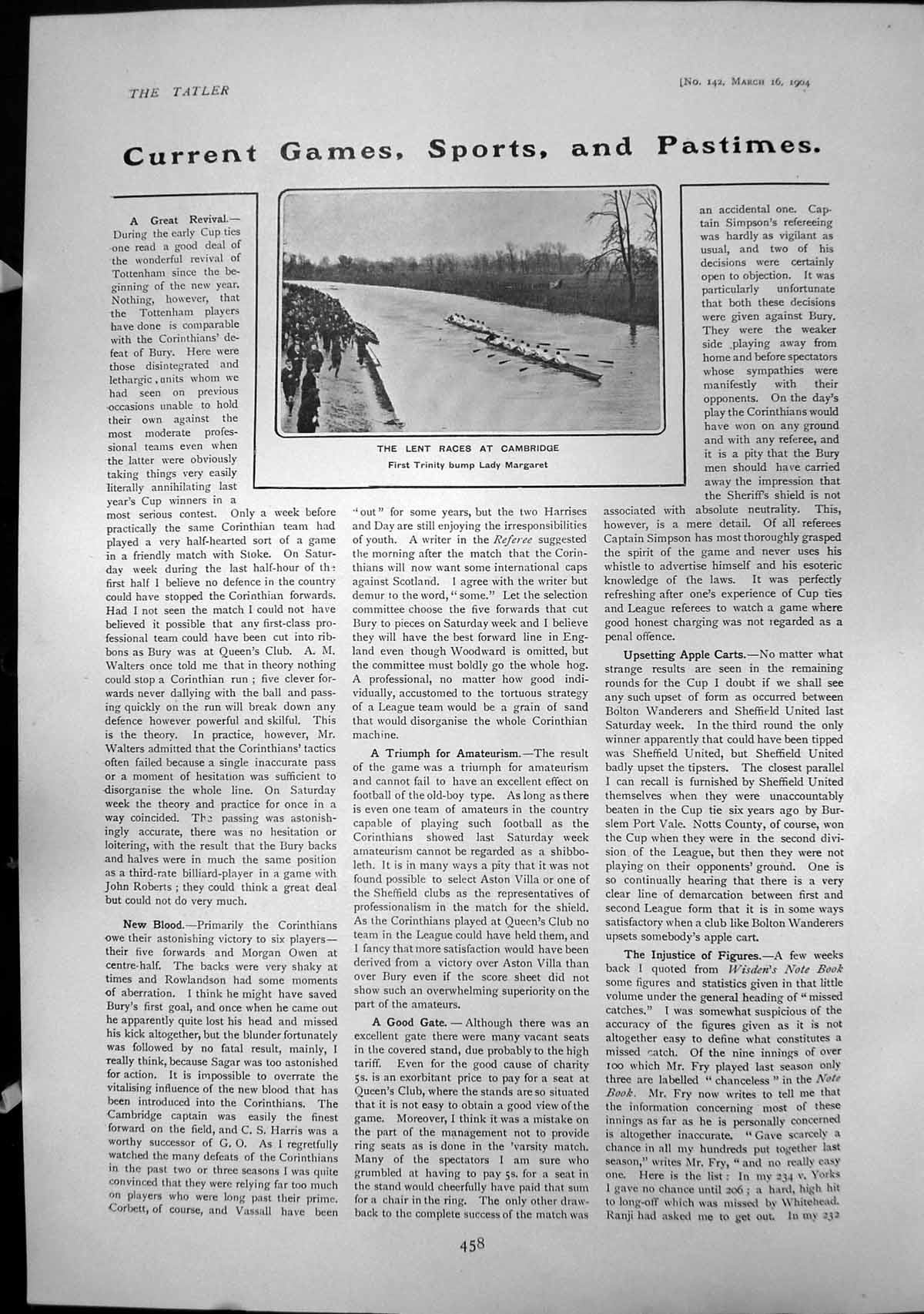 Antique Old Print Lent Races Cambridge First Trinity Bump Lady Margaret 1904