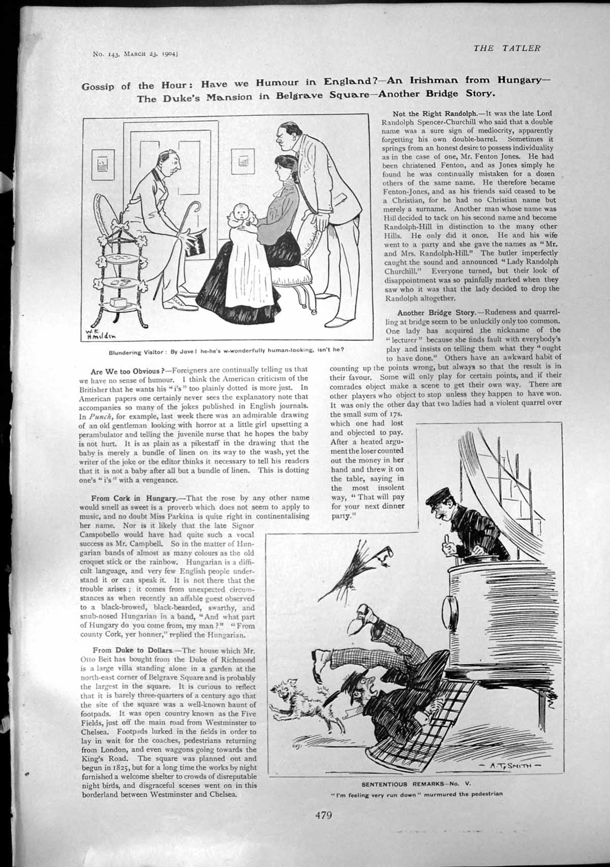 Antique Print Humour Blundering Visitor W Hasslden Sententious Remarks 1904