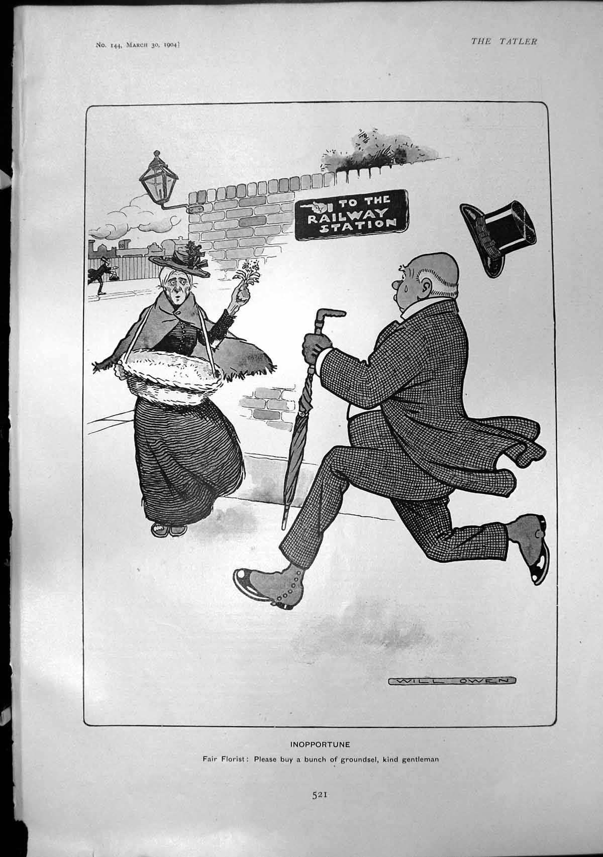 Old Antique Print Inopportune Will Owen Florist Man Rushing Station 1904 20th