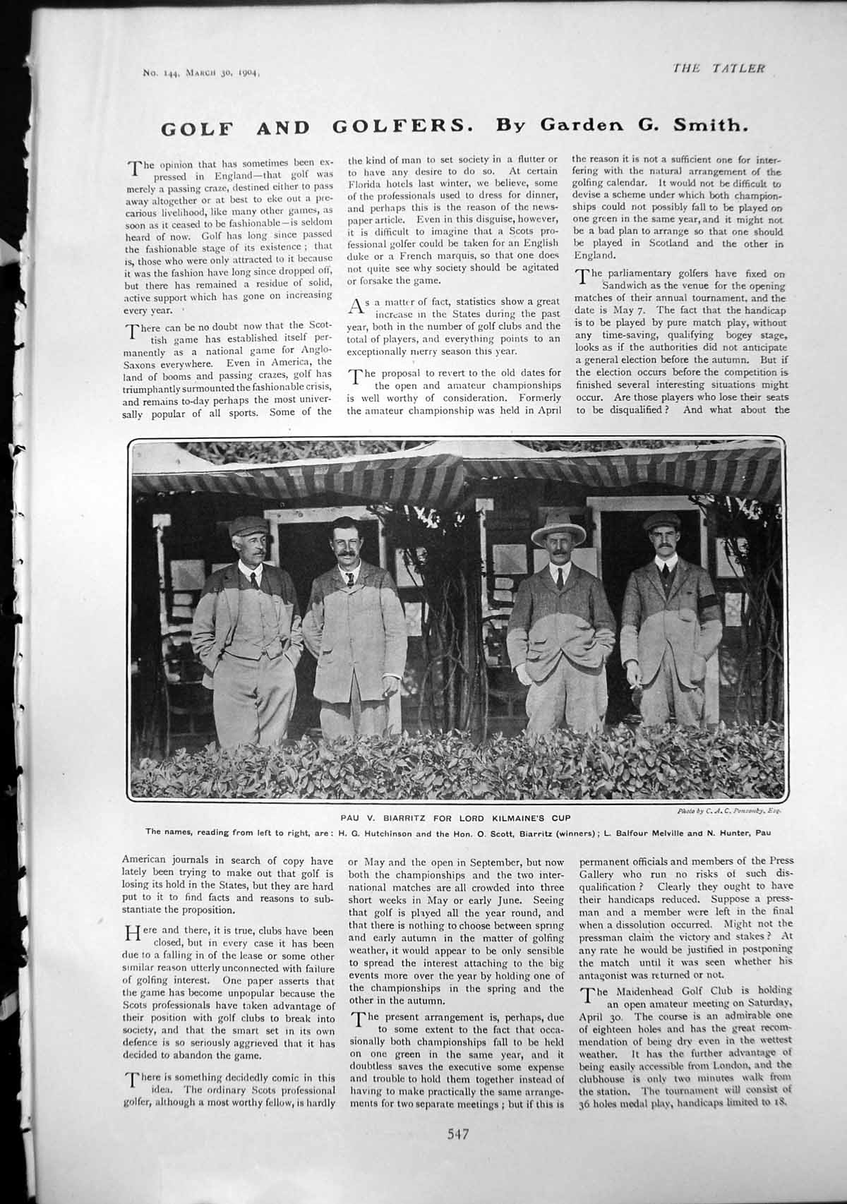 Old Golf Pau V Biarritz Lord Kilmaines Cup Umbrella Four Seasons 1904 20th