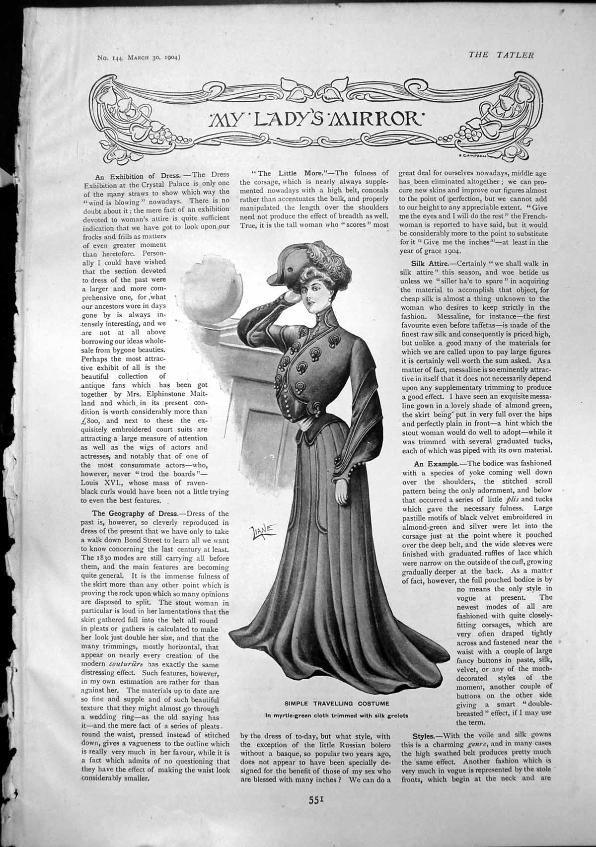 Old Print Simple Travelling Costume Ideal Restaurant Wrap Messaline 1904 20th