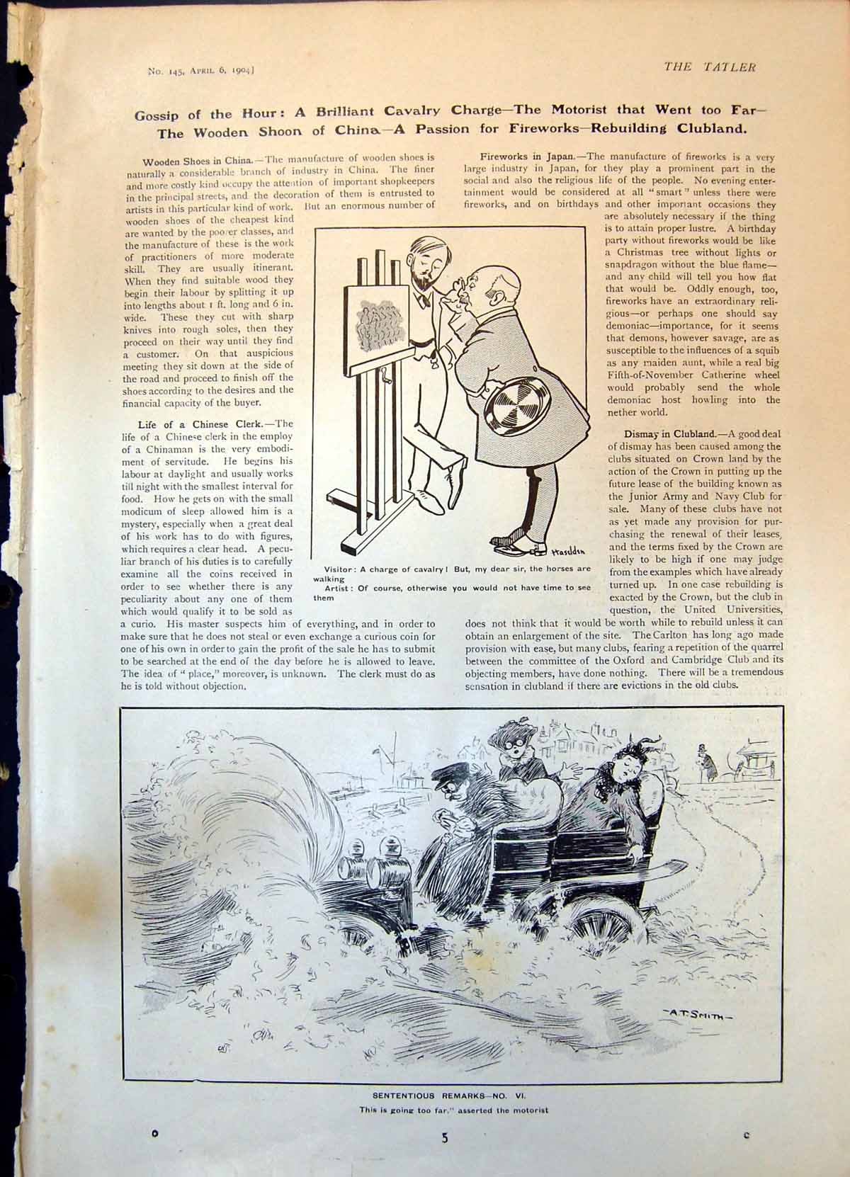 Old Print Humour Visitor Artist Motorist Violet Hunt Leonard Merrick 1904 20th