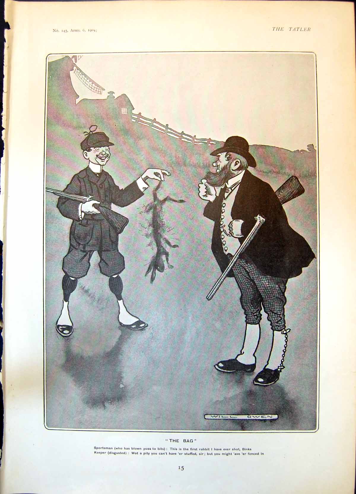 Antique Print Humour Will Owen Bag Sportsman Keeper Code Good Manners 1904 20th