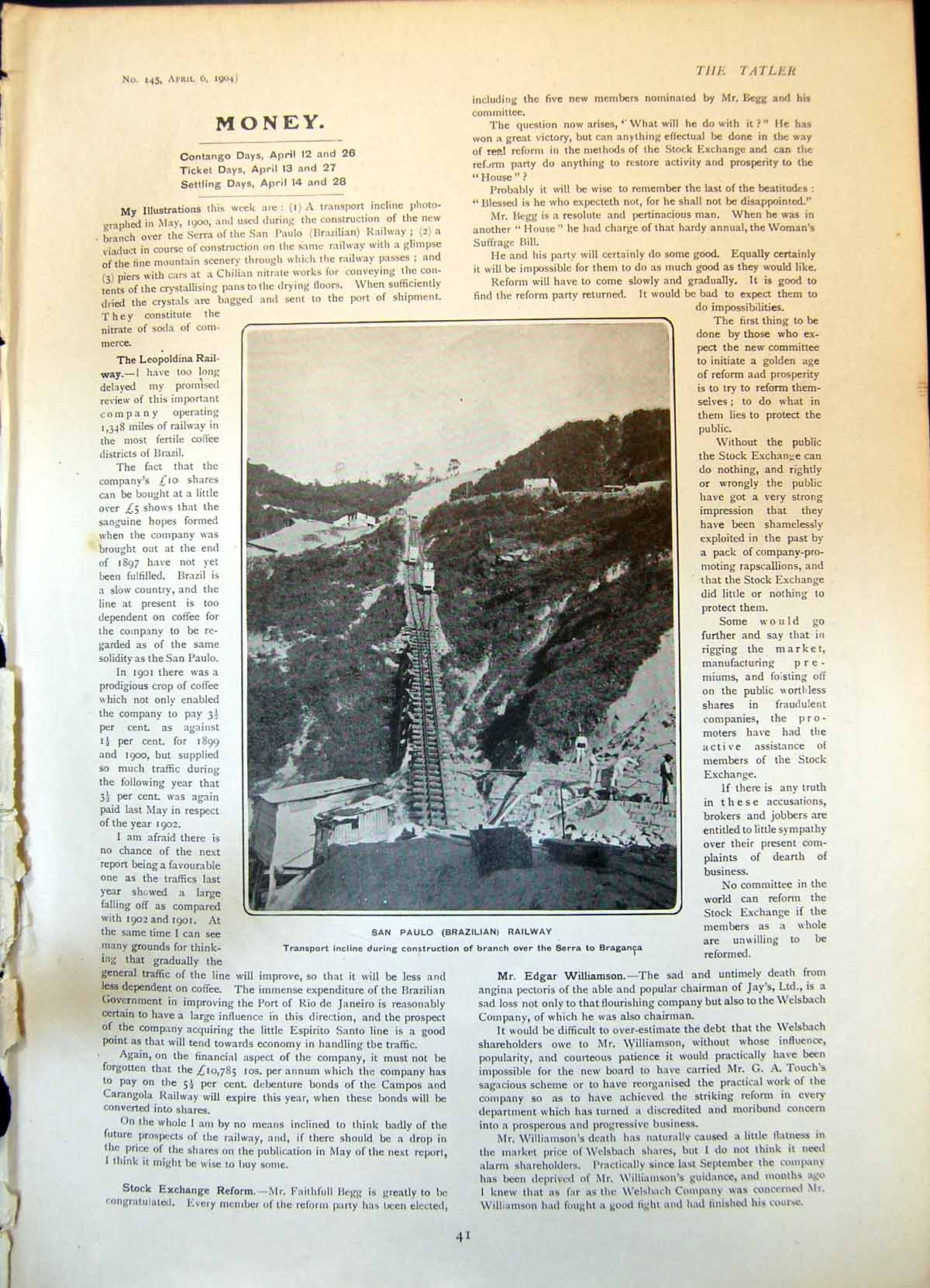 Old Print San Paulo Brazilian Railway Viaduct Chilean Nitrate Works 1904 20th