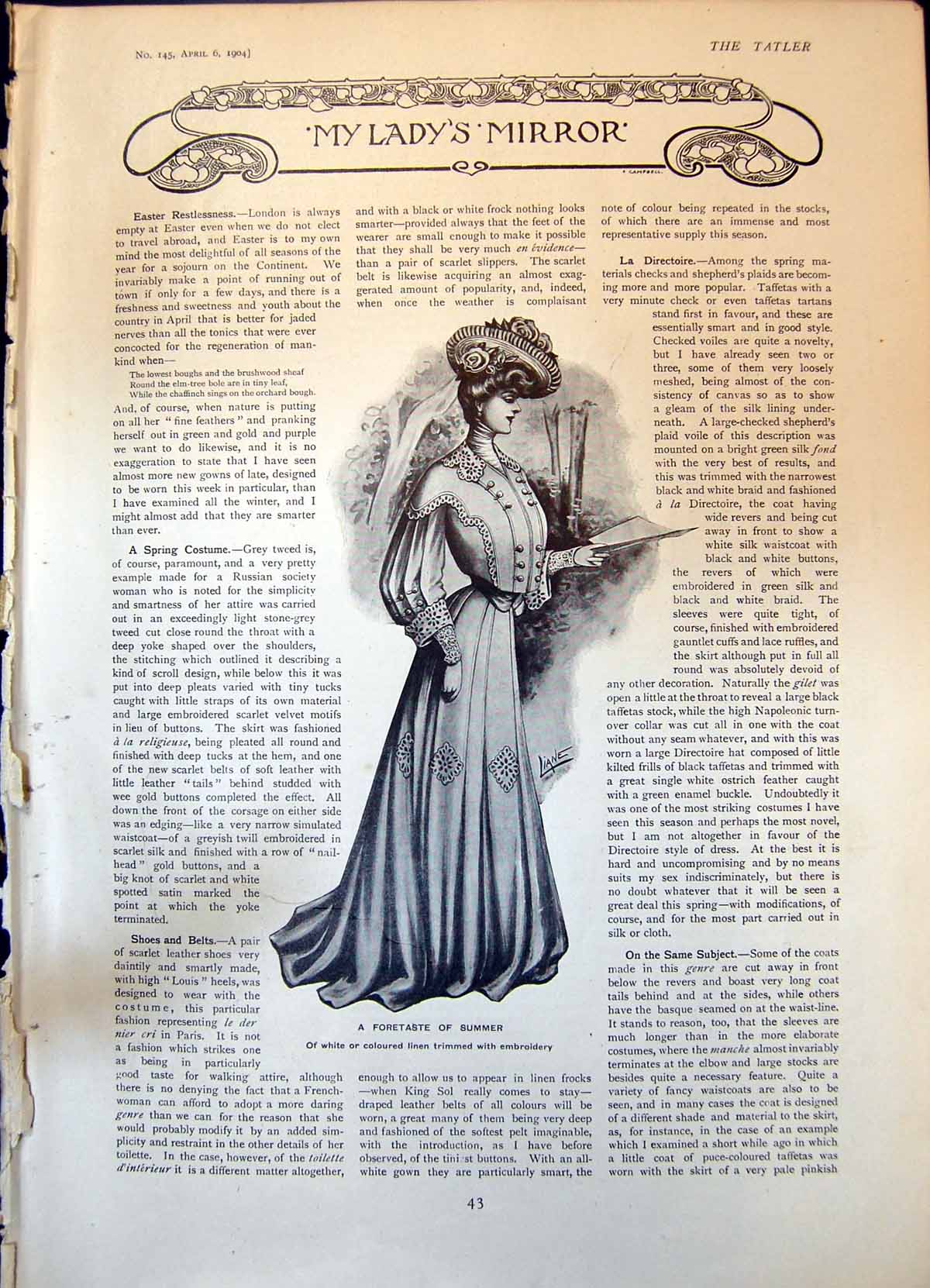 Antique Print Foretaste Summer Linen Dress Spring Wrap Coat Waistcoat 1904 20th