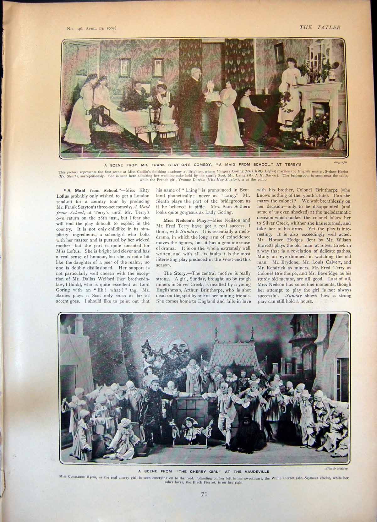 Antique Print Maid From School Cherry Girl Ida Molesworth Kitty Loftus 1904