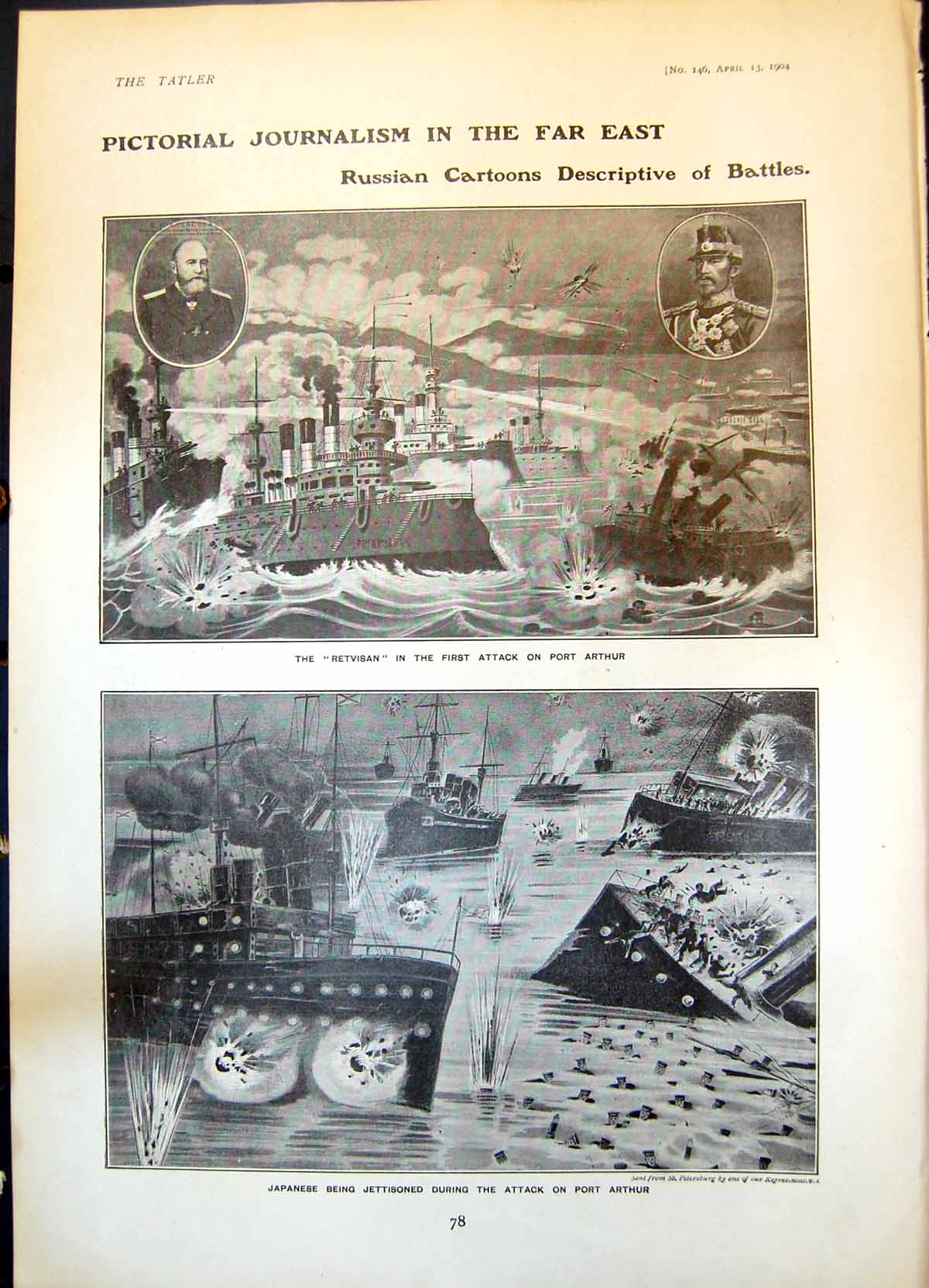 Antique Print Far East Retvisan Attack Port Arthur Japanese Jettisoned 1904