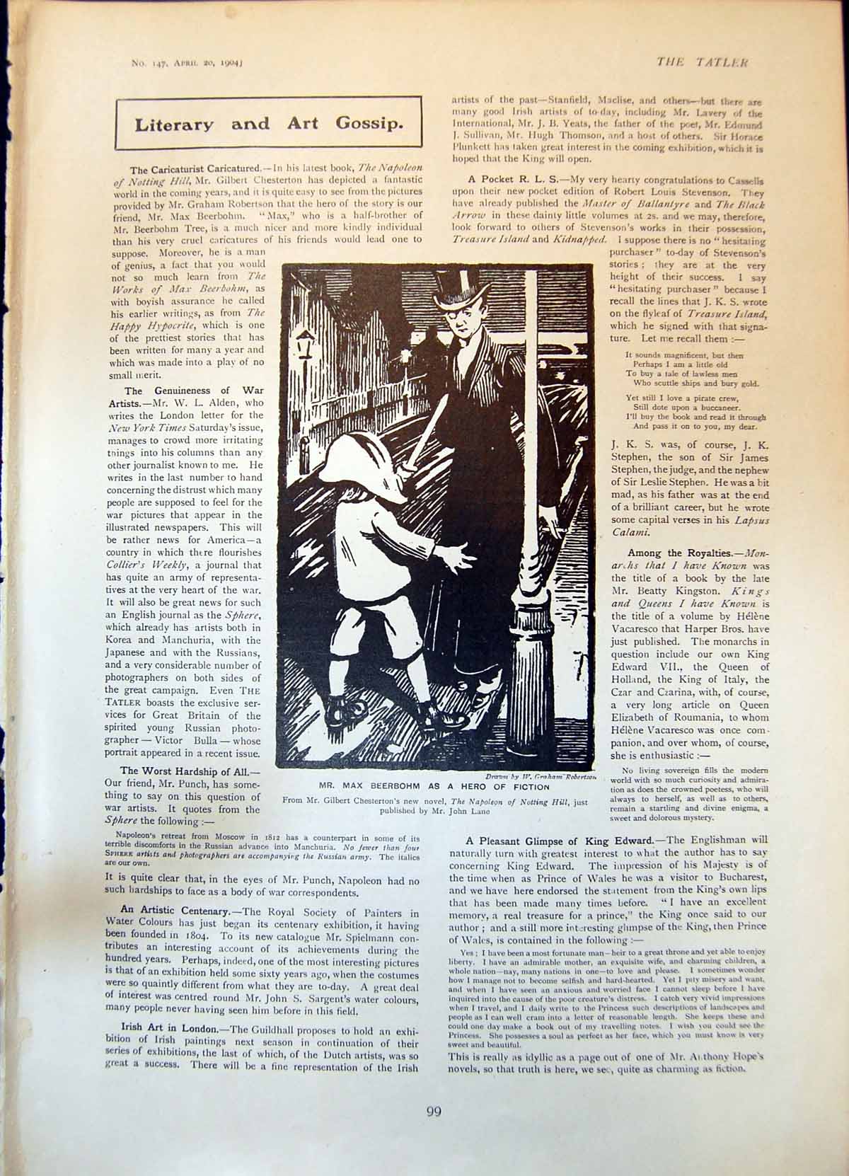 Old Print Max Beerbohm Hero Napoleon Notting Hill Gilbert Chesterton 1904 20th