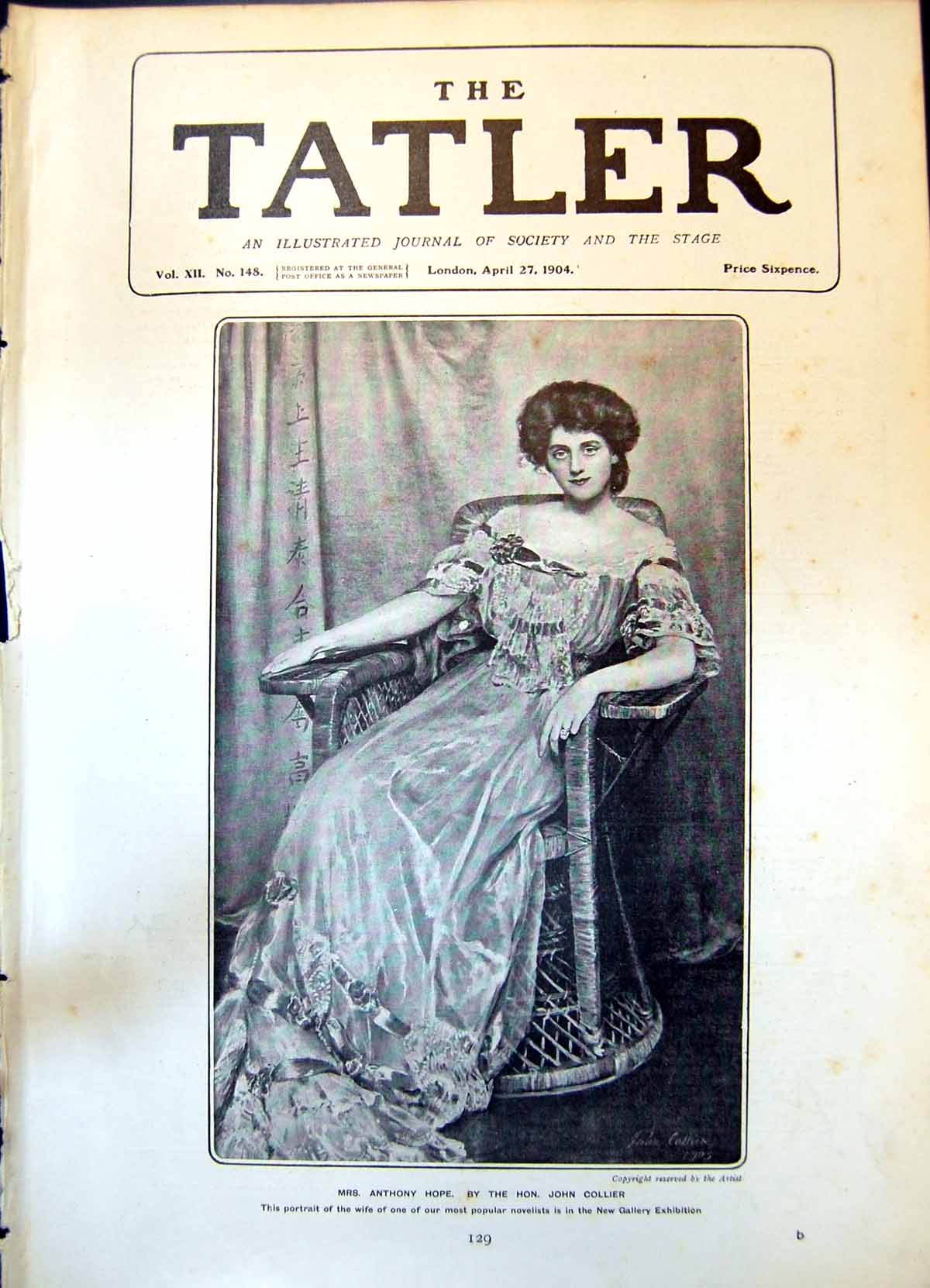 Original Old Antique Print Mrs Anthony Hope Wife Novelist By John Collier 1904