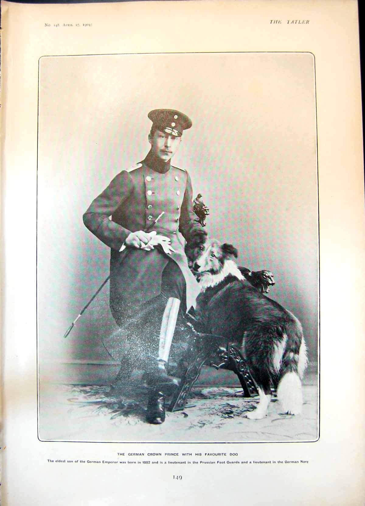 Antique Print German Crown Prince Dog Grand Duke Cyril German Emperor 1904 20th