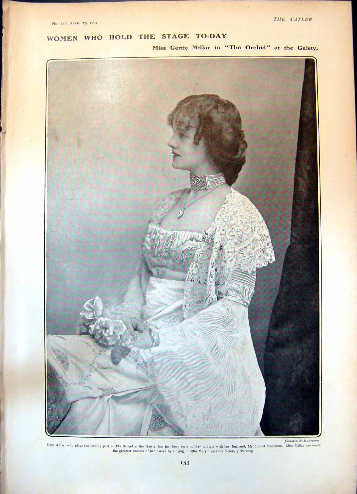 Antique Print Gertie Millar Orchid Grace Lane Miss Elizabeths Prisoner 1904